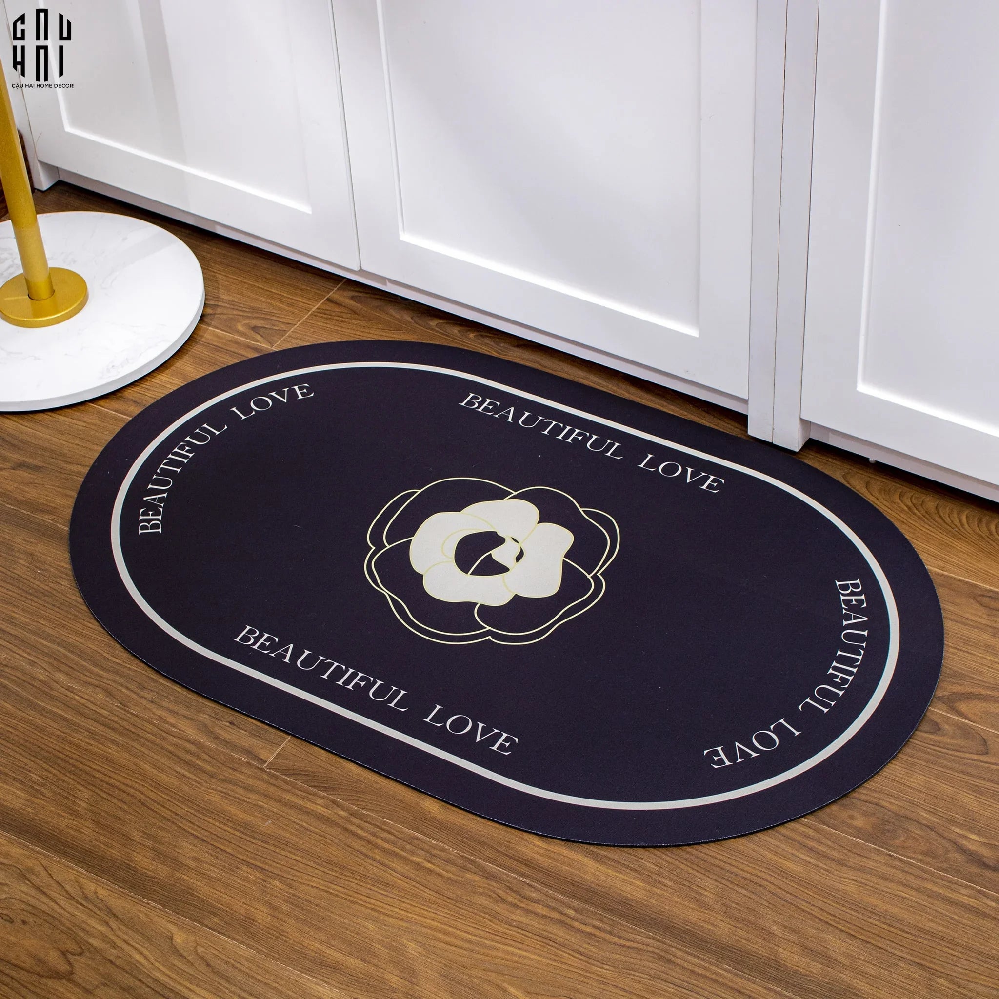THẢM CHÂN OVAL BLACK CAMELLIA 50X80 CM-CẬU HAI HOME DECOR