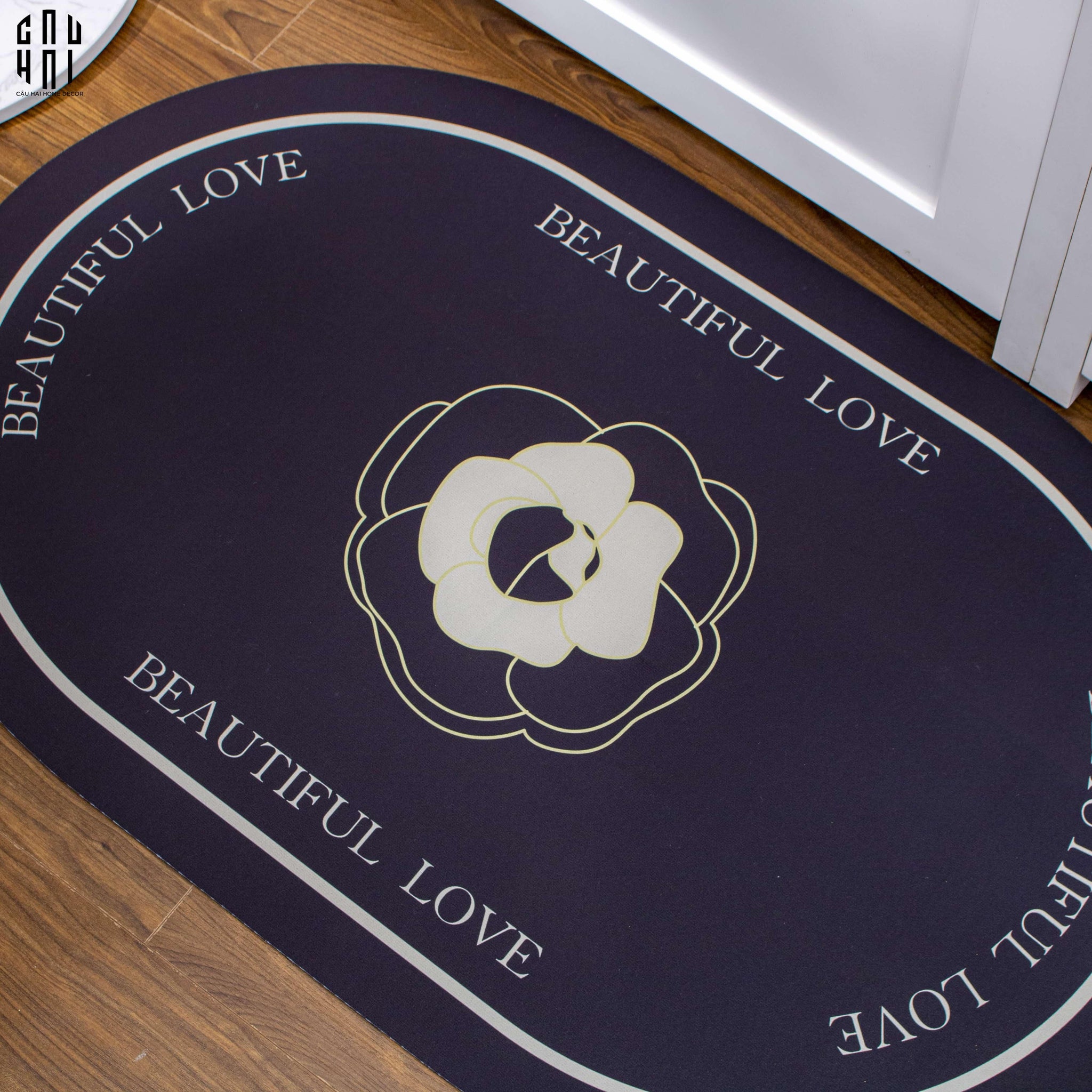 THẢM CHÂN OVAL BLACK CAMELLIA 50X80 CM-CẬU HAI HOME DECOR