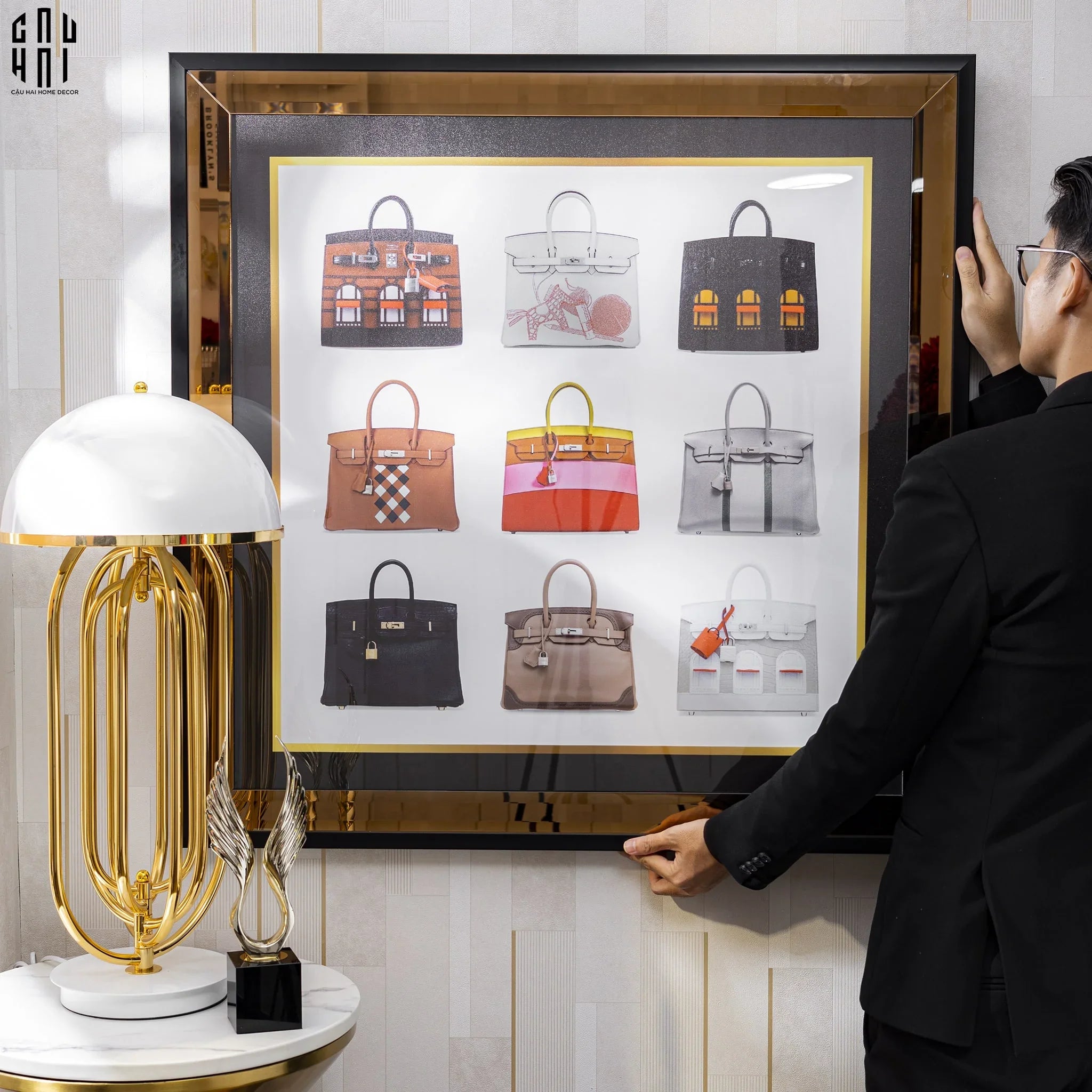 TRANH CANVAS CAO CẤP H BIRKIN LIMITED LUXURY 90X90CM - PHIÊN BẢN VIỀN ỐP GƯƠNG-CẬU HAI HOME DECOR