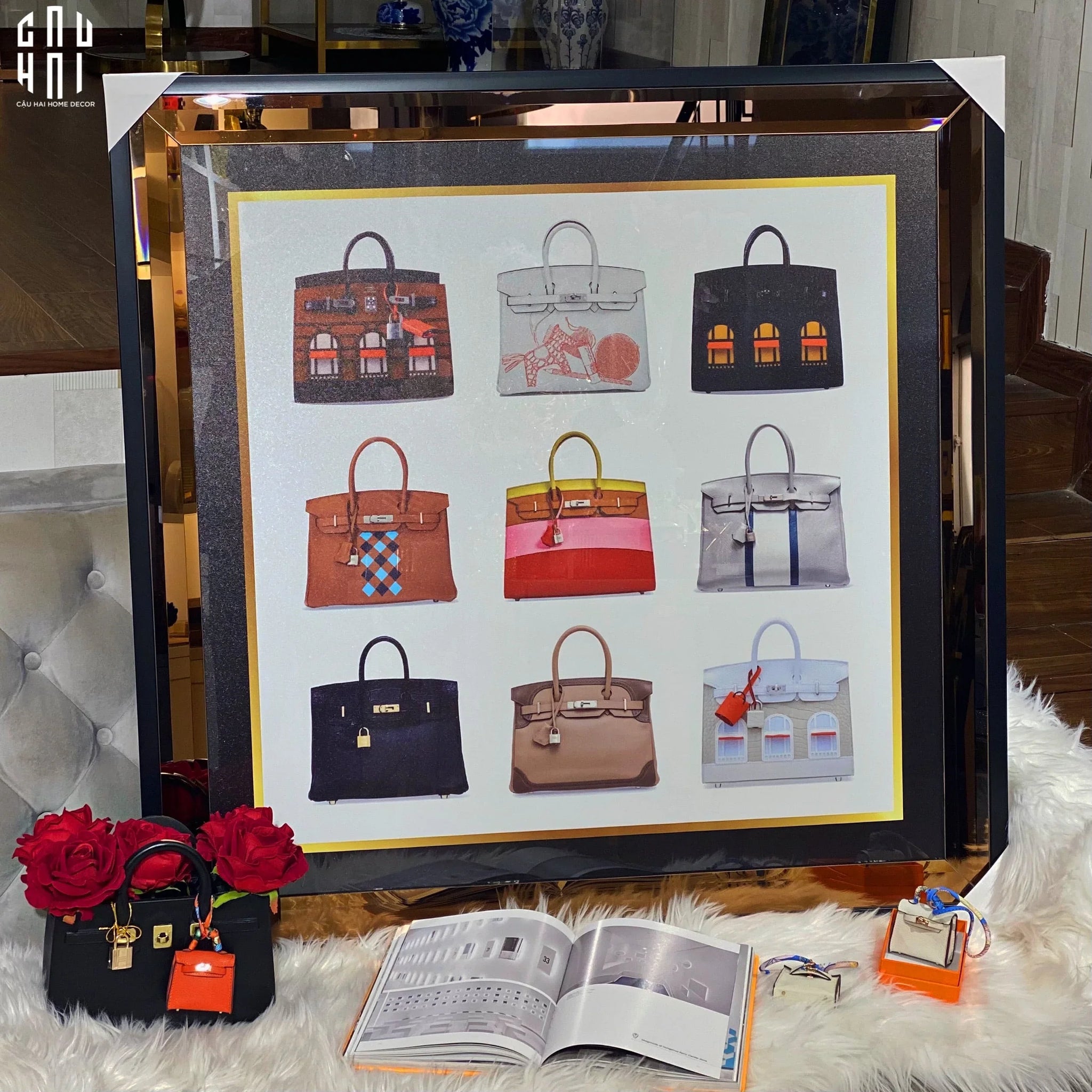 TRANH CANVAS CAO CẤP H BIRKIN LIMITED LUXURY 90X90CM - PHIÊN BẢN VIỀN ỐP GƯƠNG-CẬU HAI HOME DECOR