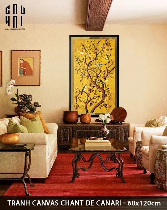 TRANH CANVAS CHANT DE CANARI 60X120CM - VIỀN GỖ CÓ KÍNH-CẬU HAI HOME DECOR