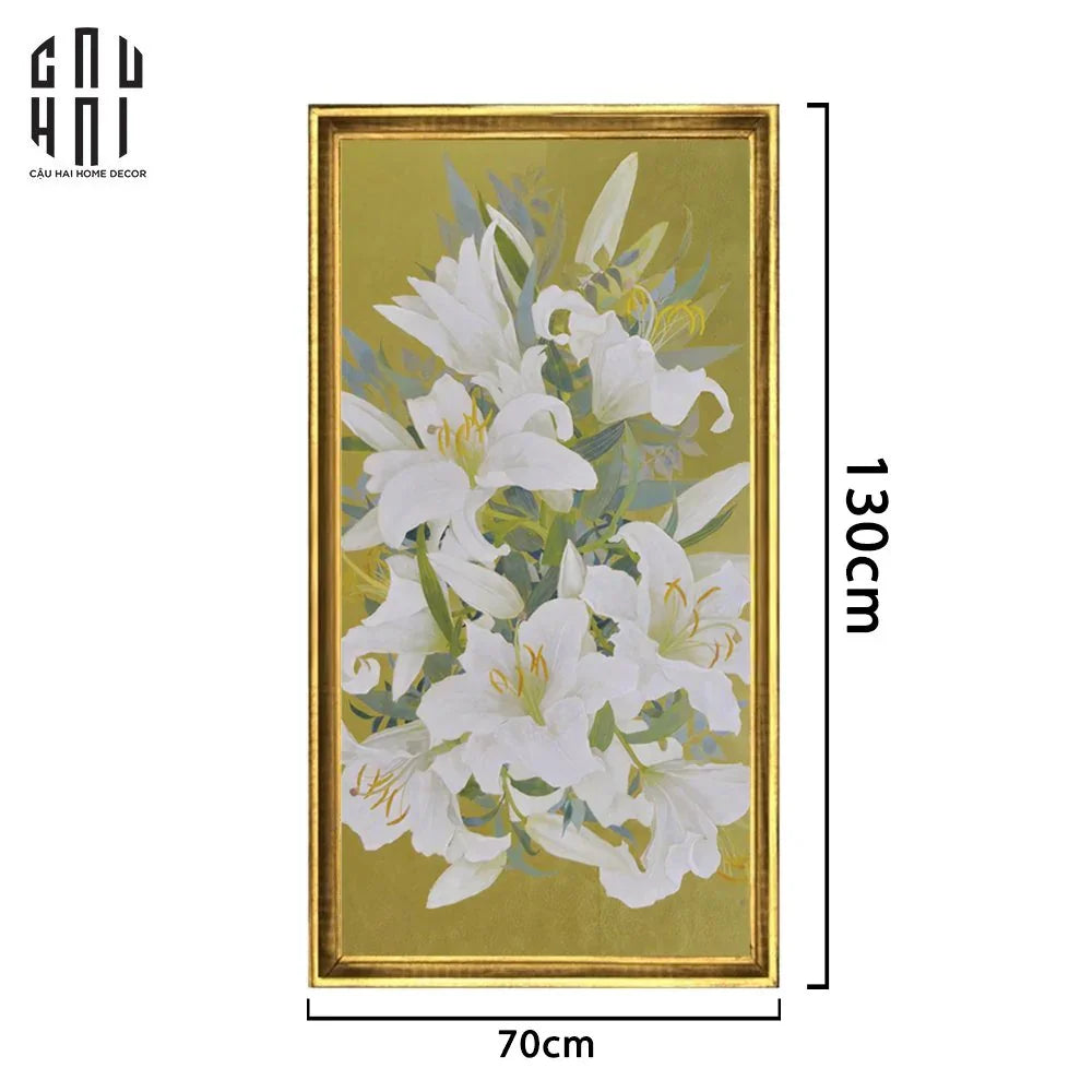 TRANH CANVAS HOA LY TRẮNG 70X130 CM - KHUNG CỔ ĐIỂN - WHITE LILY 70X130 CM-CẬU HAI HOME DECOR