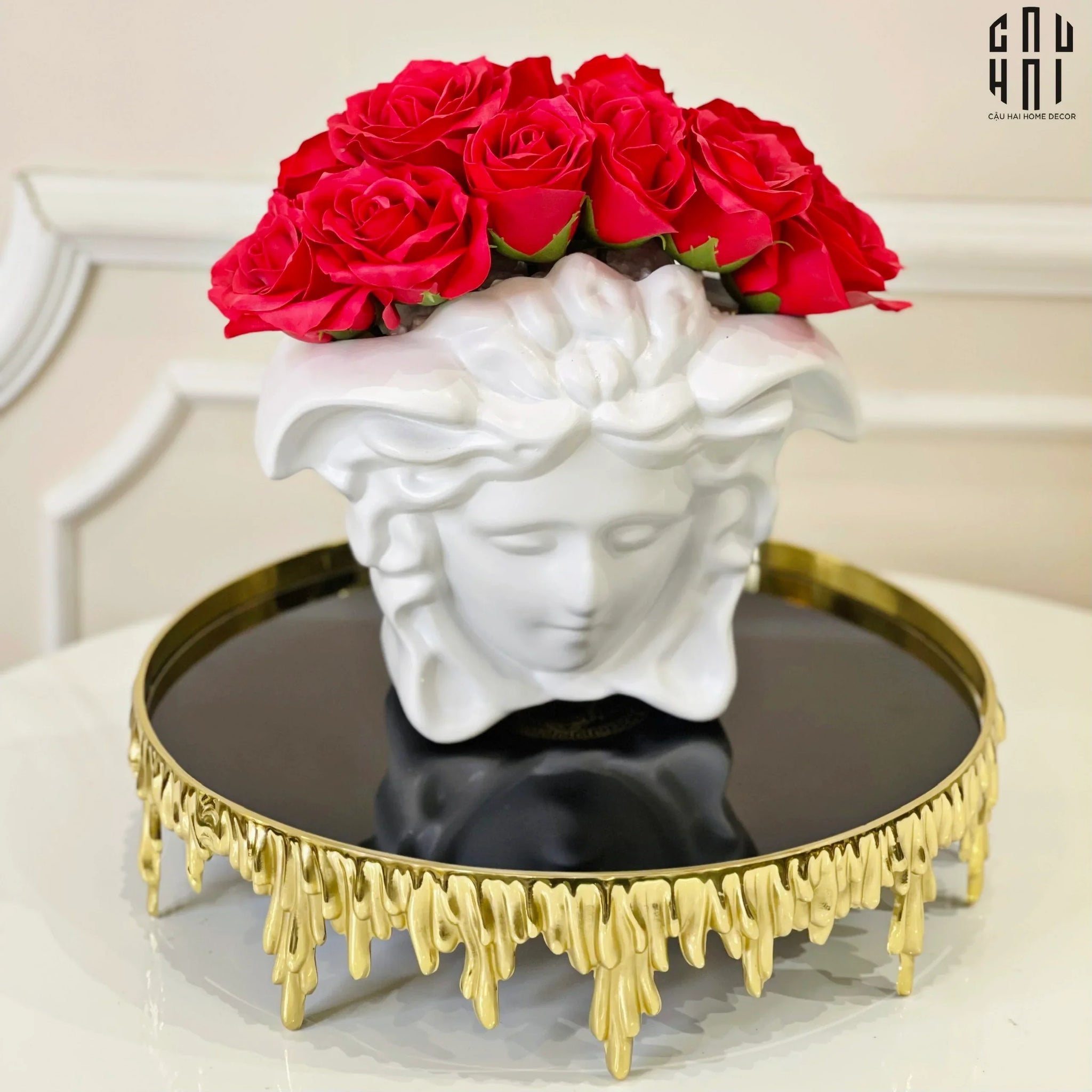 TƯỢNG CẮM HOA TRANG TRÍ COMPOSITE WHITE MEDUSA-CẬU HAI HOME DECOR