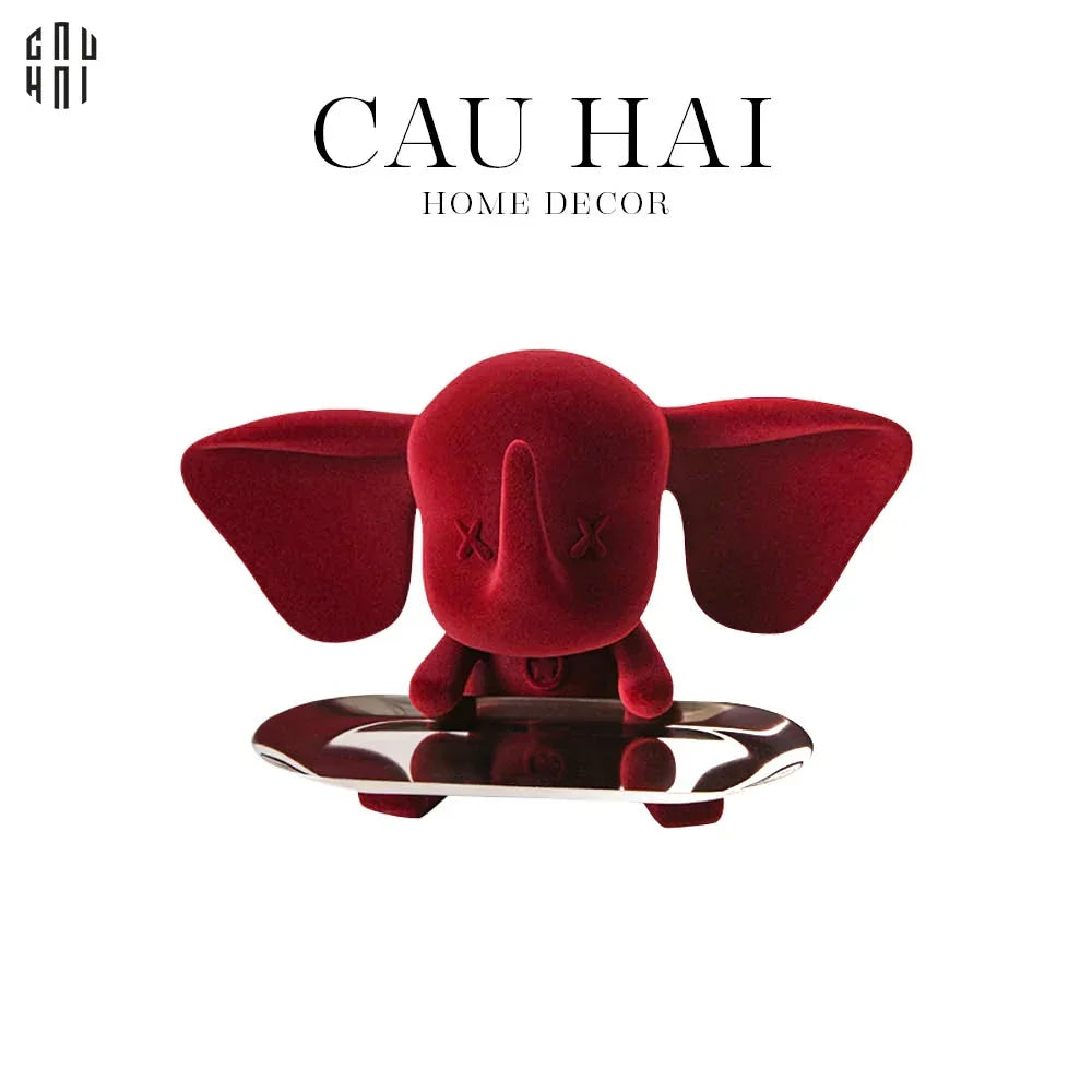 TƯỢNG TRANG TRÍ CERAMIC RED VELVET ELEPHANT-CẬU HAI HOME DECOR