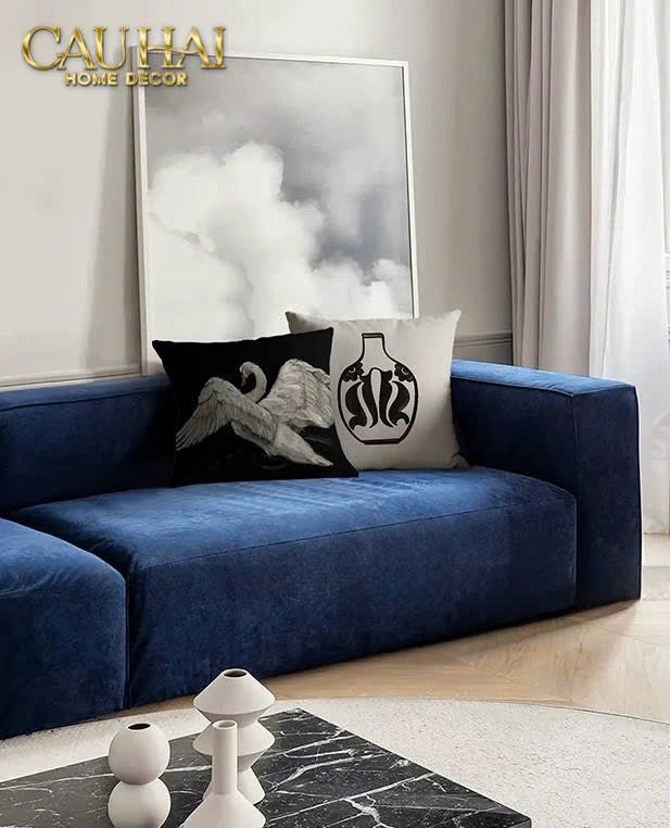 VỎ GỐI CANVAS FIBER FLYING SAVOIR SWAN 45-2- Cậu Hai Home Decor