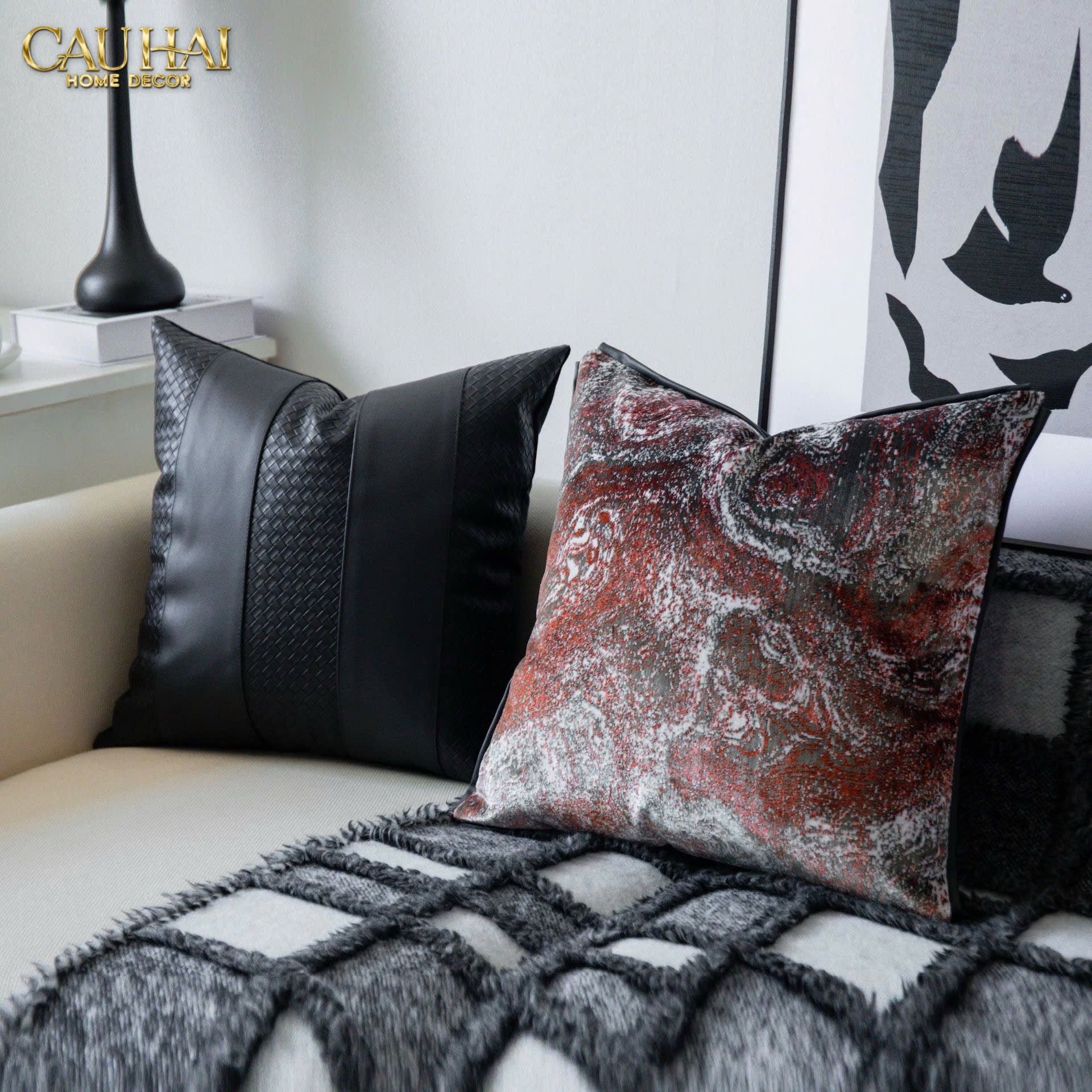 VỎ GỐI DA DARKNIGHT INTRECCIATO 45-2- Cậu Hai Home Decor