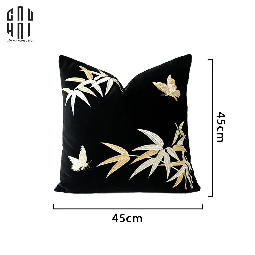 VỎ GỐI SOFA NHUNG GOLDEN BAMBOO PAPILLON 45 SS25