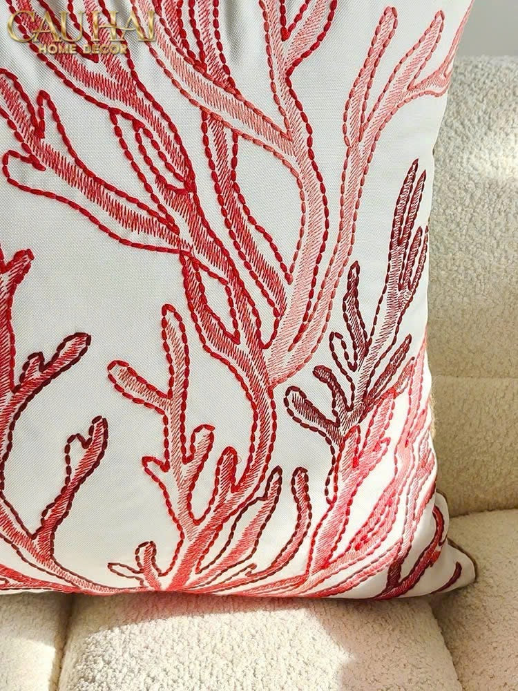 VỎ GỐI THÊU ROUGE EMBROIDERY CORAL 50-2- Cậu Hai Home Decor