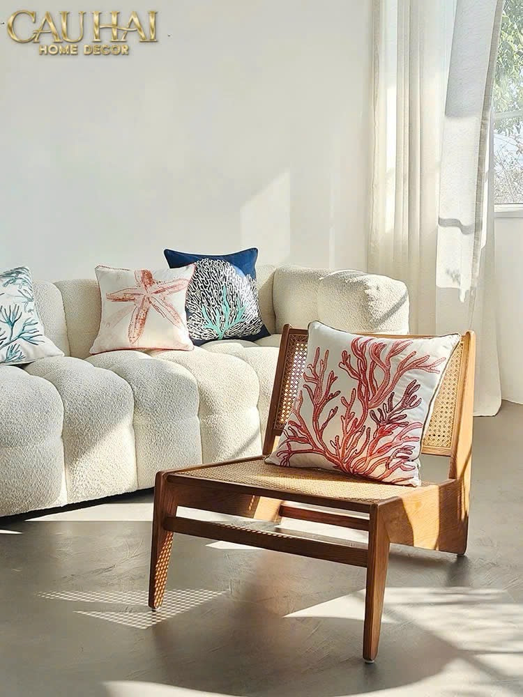 VỎ GỐI THÊU ROUGE EMBROIDERY CORAL 50-6- Cậu Hai Home Decor