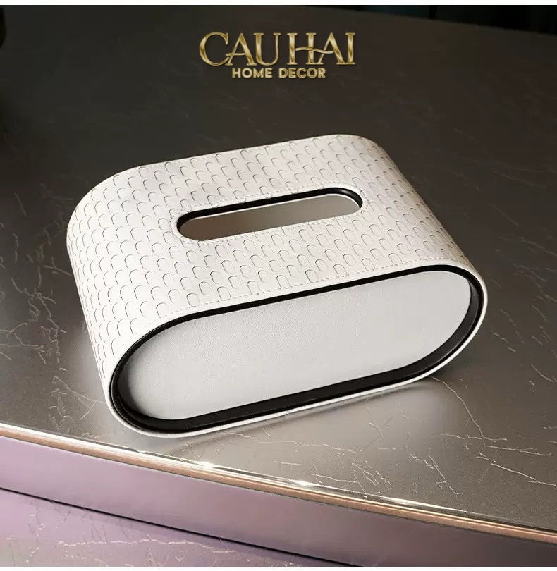 HỘP KHĂN GIẤY LUX BLANC LEATHER ORBIT OPALINE