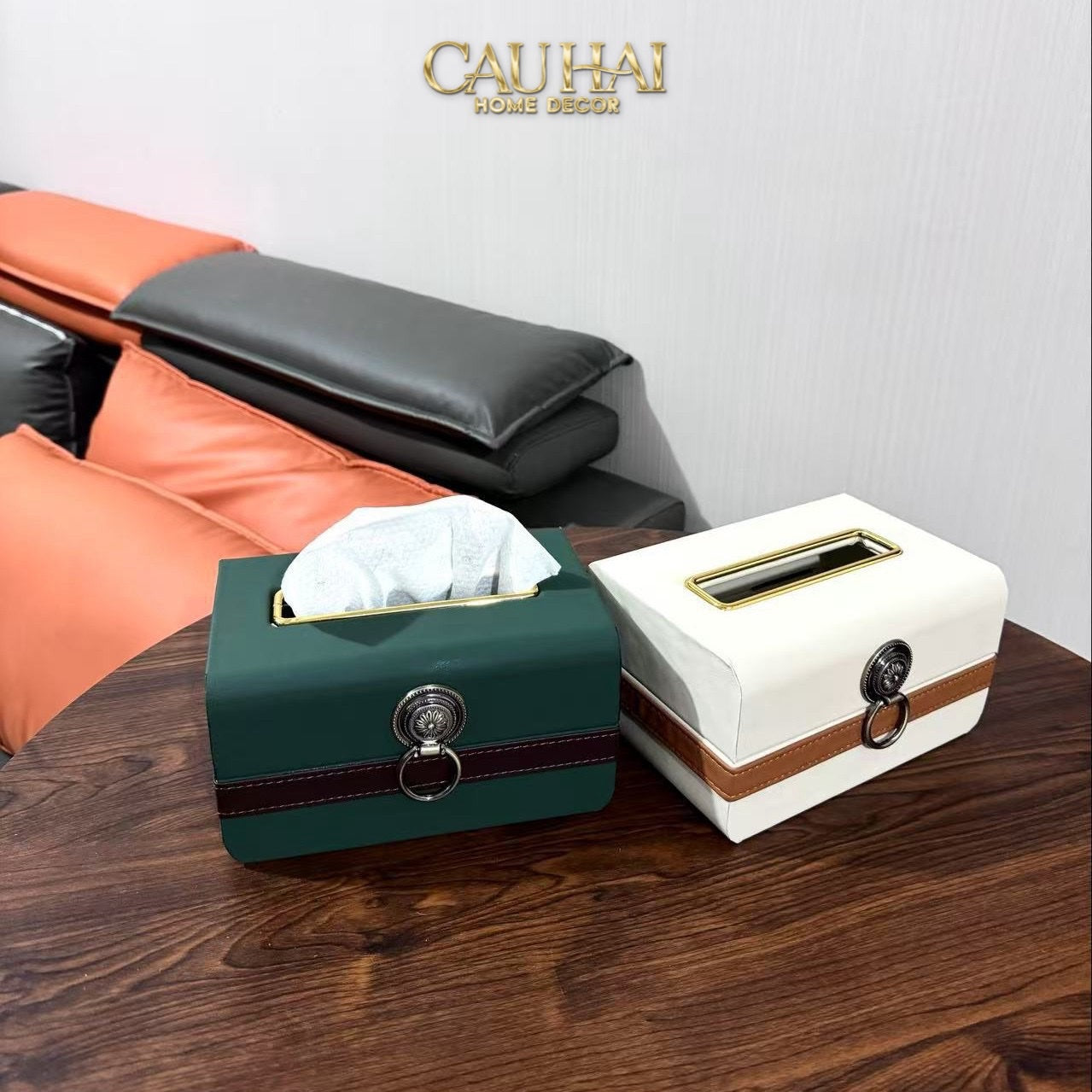 HỘP KHĂN GIẤY LUX VERIDANT LEATHER CHESTNUT