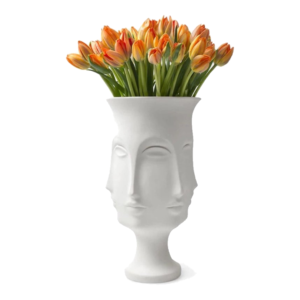 Bình hoa Composite Muse Adler Inspired điêu khắc nhiều gương mặt màu trắng