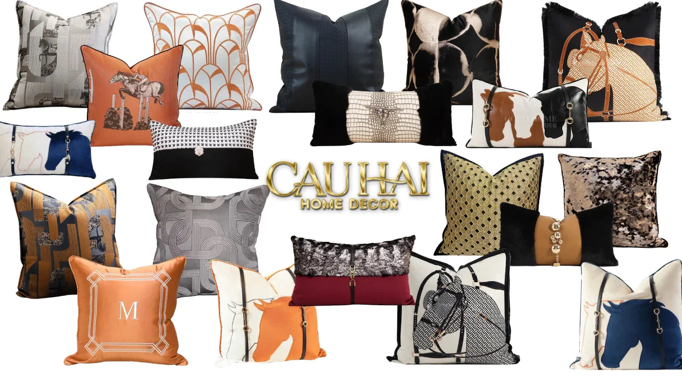Vỏ gối sofa CAUHAI HOME DECOR đa dạng họa tiết ngựa, da động vật, hình học, màu sắc sang trọng.