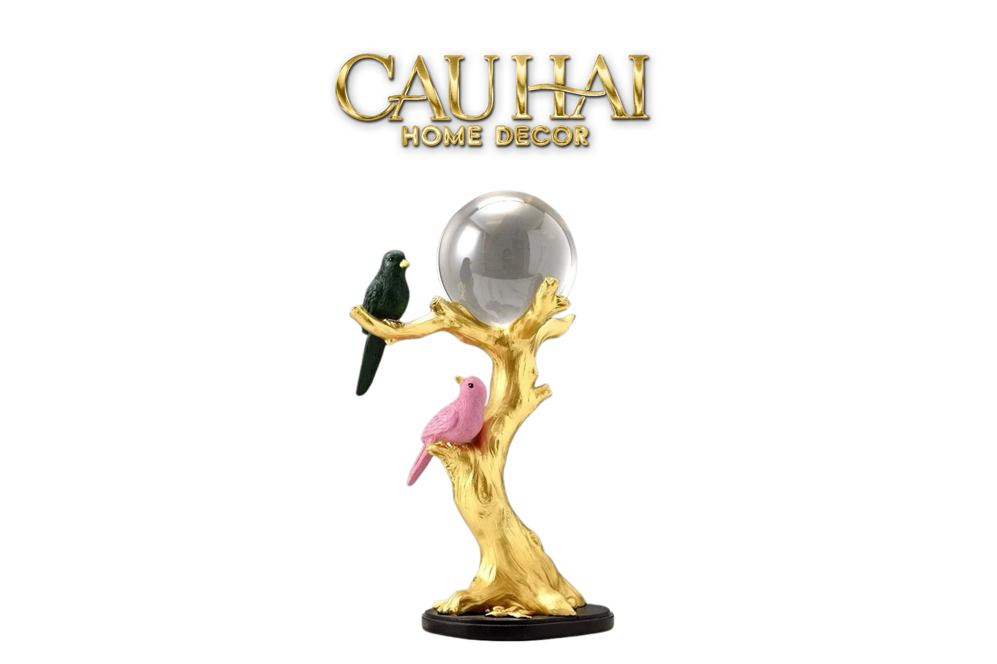 GILDED AVIARY CRYSTAL GLOBE BRANCH STATUE