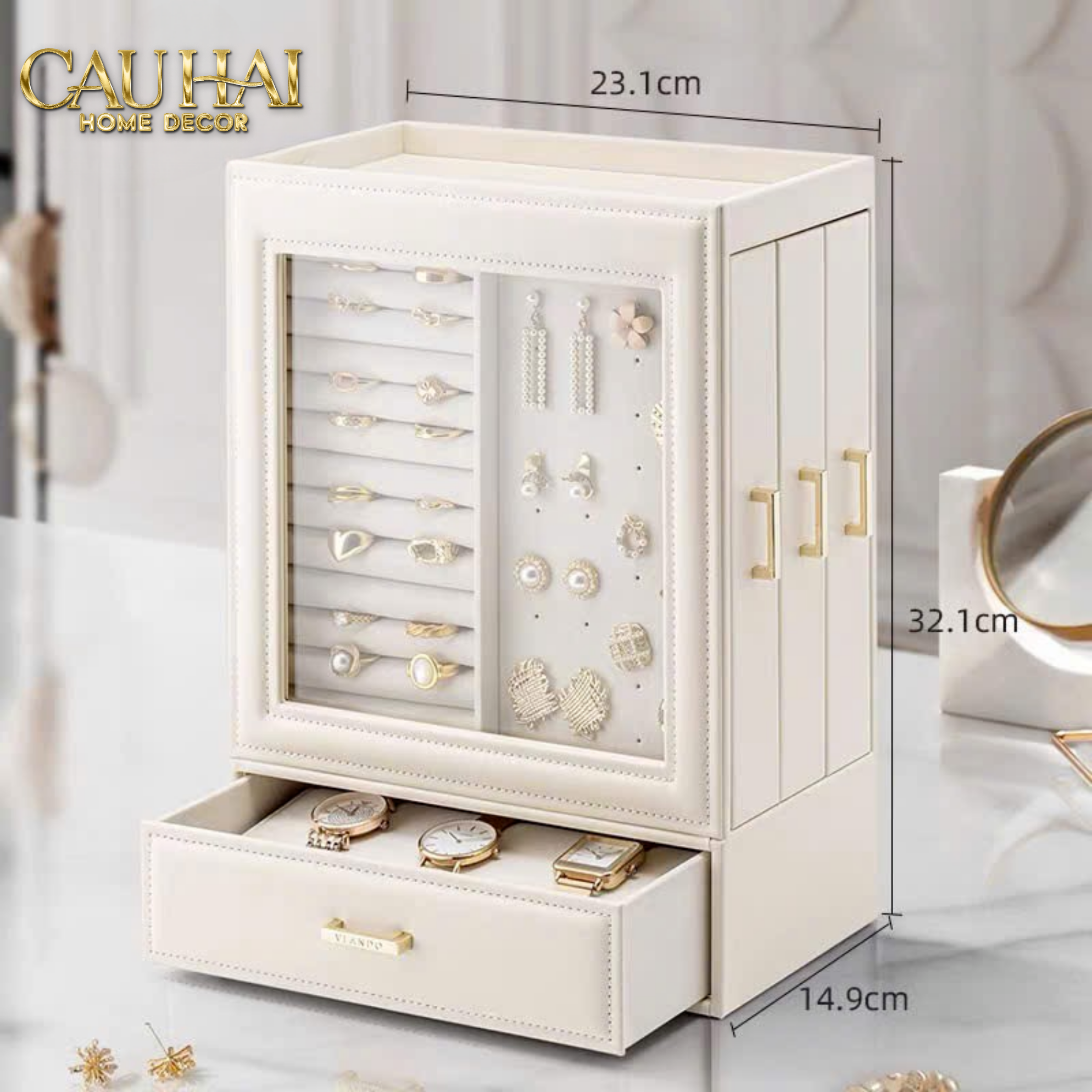 HAUTE FOLIE - HỘP TRANG SỨC DA PEARL LATERAL ÉLEGANCE JEWELRY CLOSET-CẬU HAI HOME DECOR