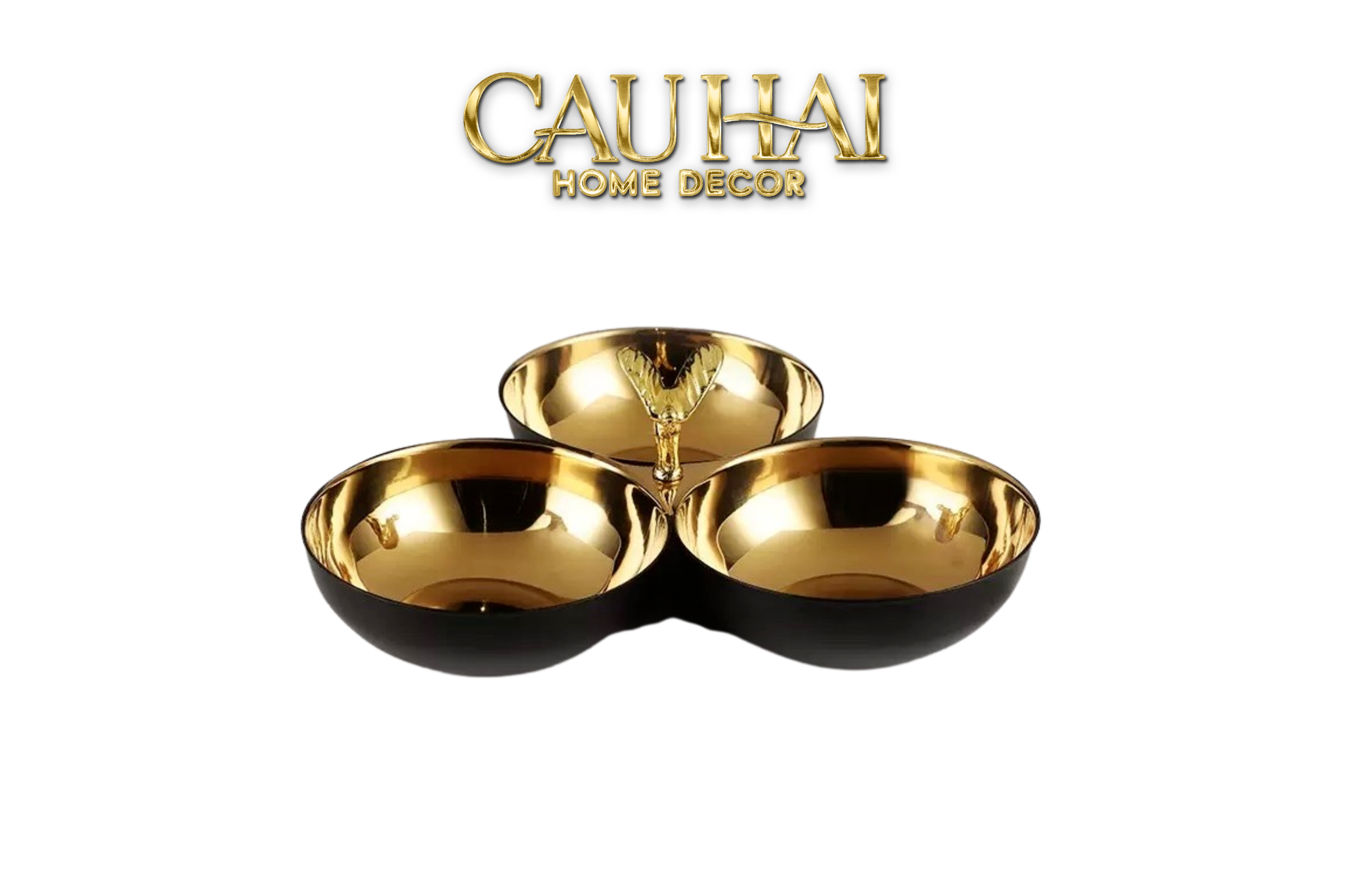 ĐĨA SERVING 3 NGĂN PHANTOM TRIO GOLDEN SNACK BOWL CENTERPIECE - CẬU HAI HOME DECOR