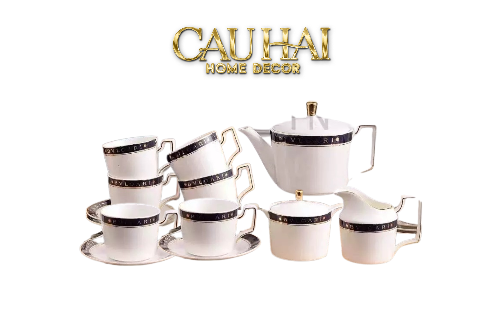 Maison Couture - Set Bình Trà Belle Vie Luxe Blanc & Bleu Minuit Signature 15 Pcs