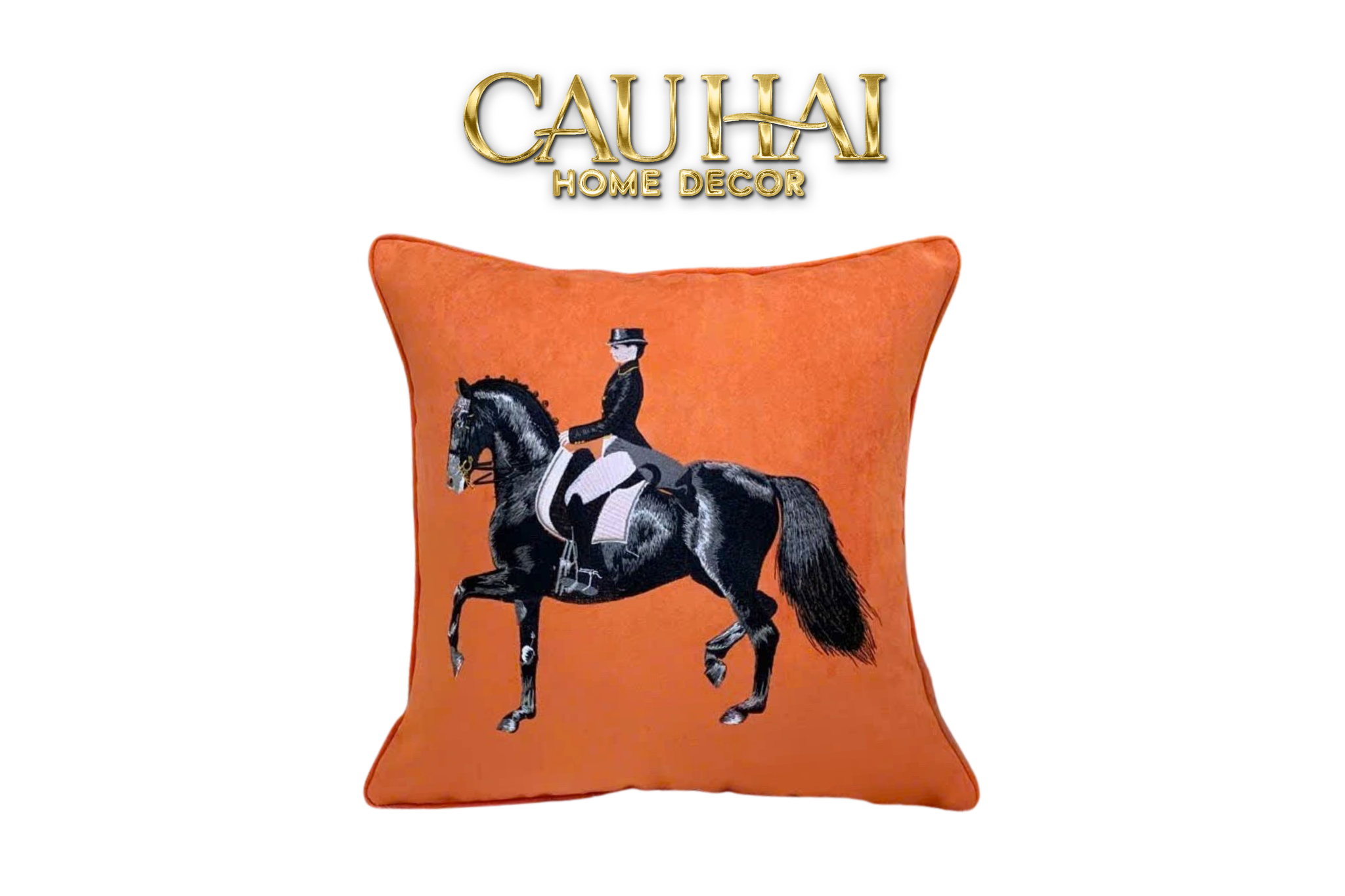 Vỏ Gối  Nhung Signature O Velour -   Horseman Embroidered Art Cushion 45