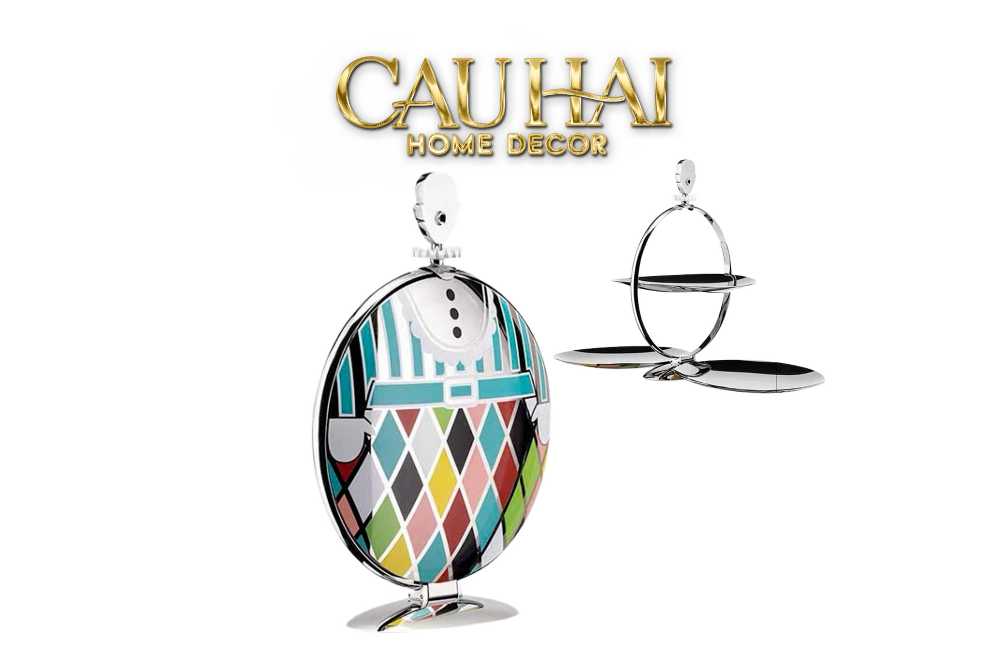 KHAY FRUIT & DESSERT ÉTAGÈRE HARLEQUIN LMT – CRYSTAL STEEL TRAY-CẬU HAI HOME DECOR