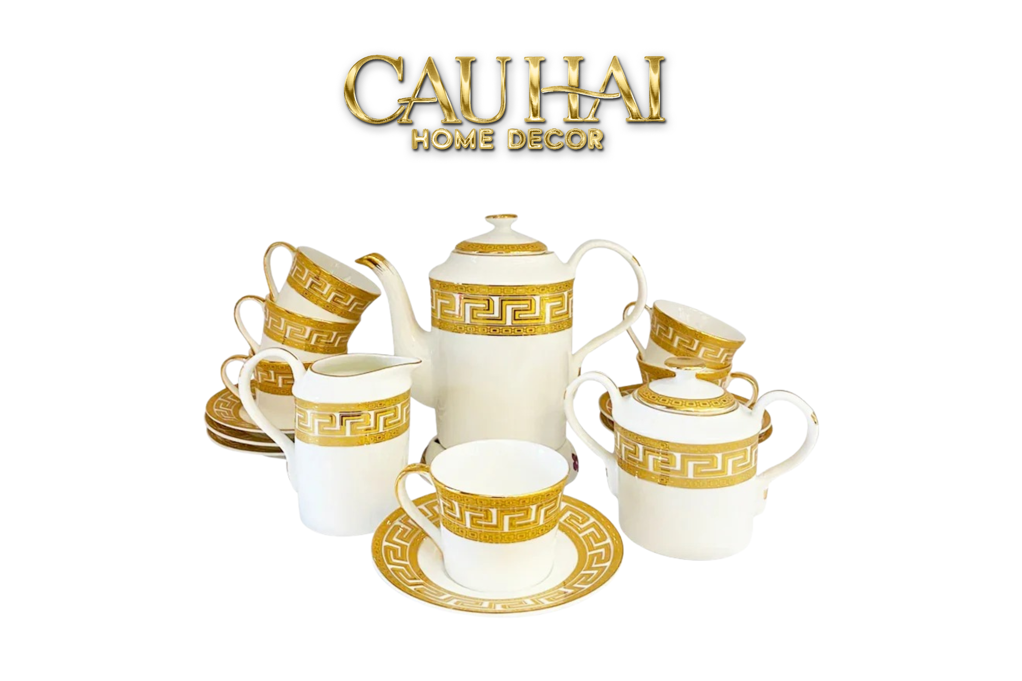 HOME COUTURE - SET BÌNH TRÀ GOLDEN GREEK KEY -  FULL BOX SS25