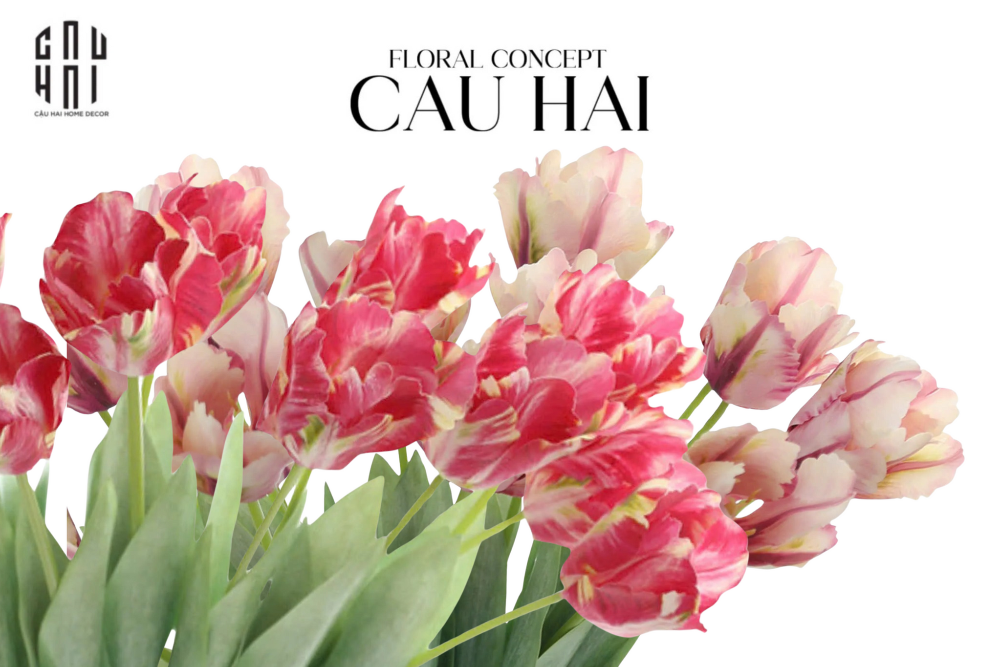 SET 2 CÀNH HOA PARROT TULIP POWDER PINK / FUCHSIA-CẬU HAI HOME DECOR