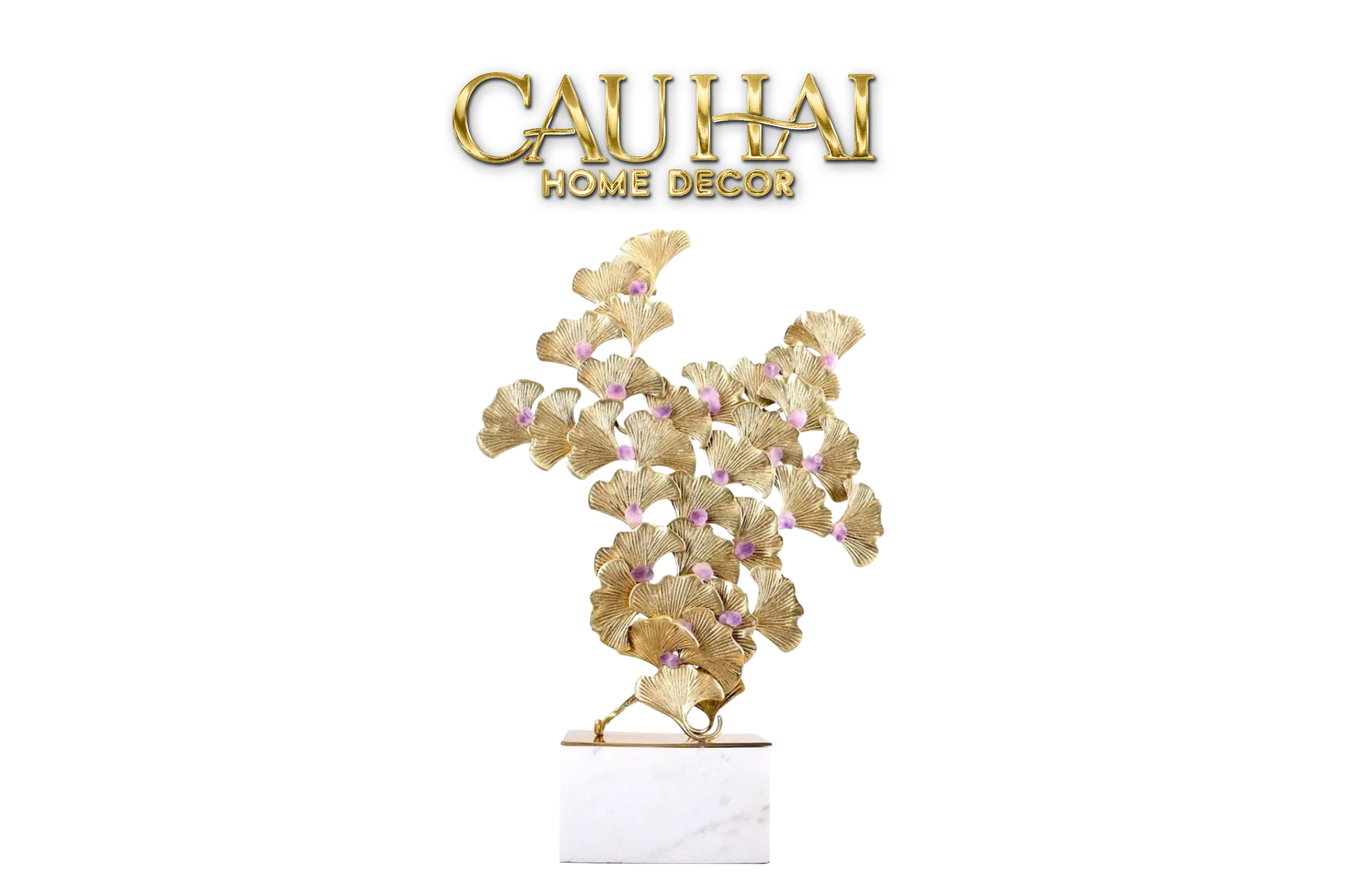 HOME COUTURE - TƯỢNG ĐỒNG LÁ RẺ QUẠT ĐÁ QUÝ - JEWELRY GINKGO