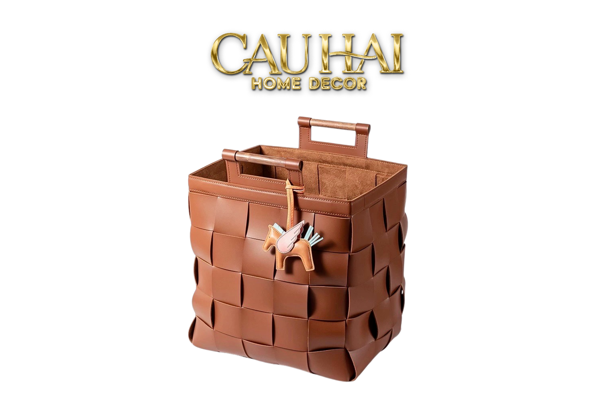GIỎ ĐỰNG ĐỒ LUX LEATHER CARAMEL WOVEN LAUNDRY BAG - SPECIAL CHARM.