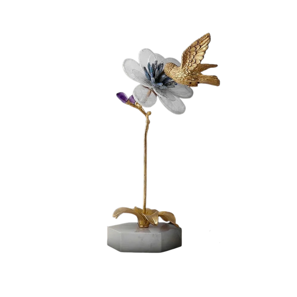 Maison Couture - Tượng Đồng Đá Quý Fleur de Cristal Colibri Doré H55