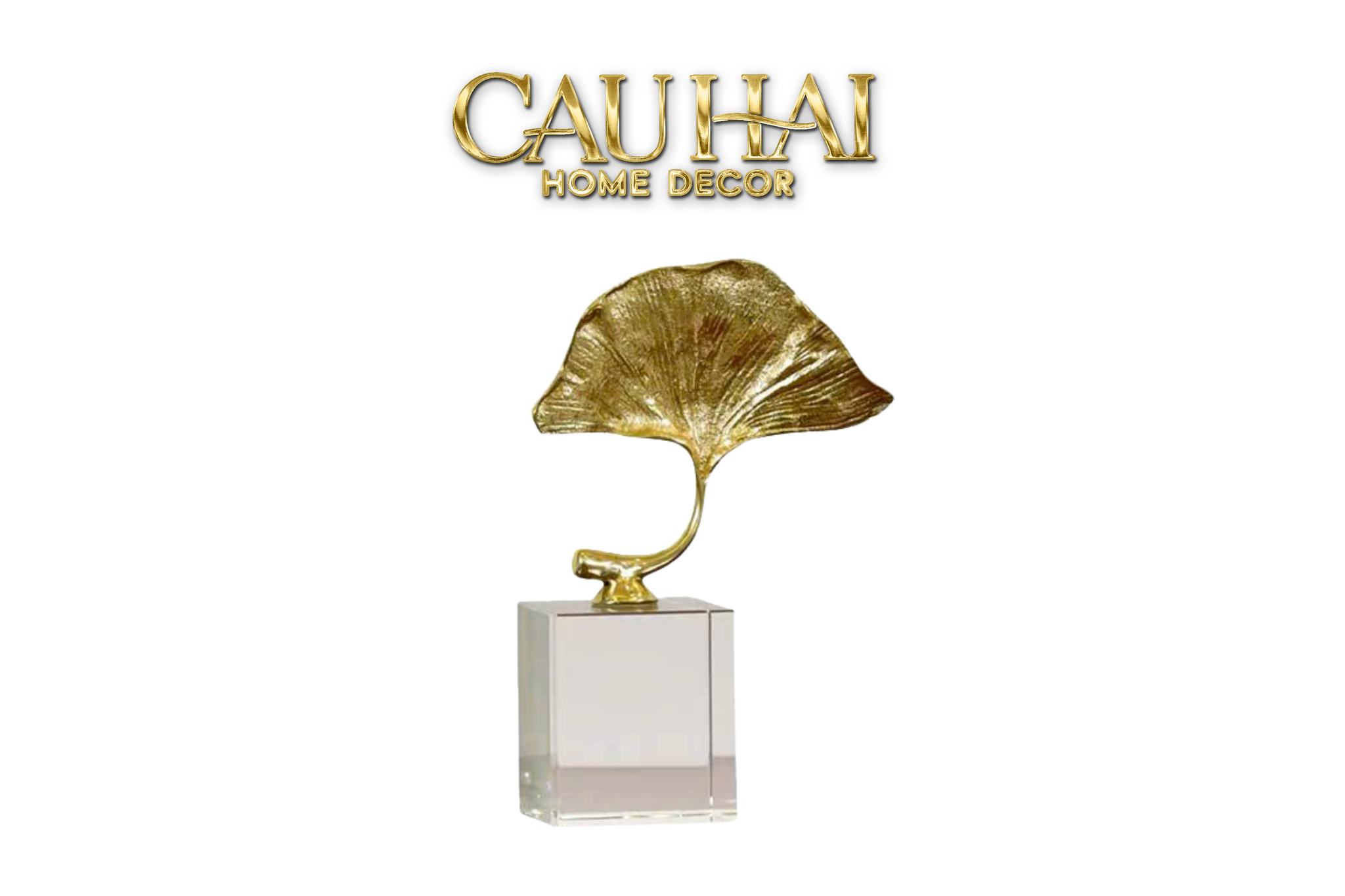 CRYSTAL BRASSON GINKGO LEAF STATUE H25