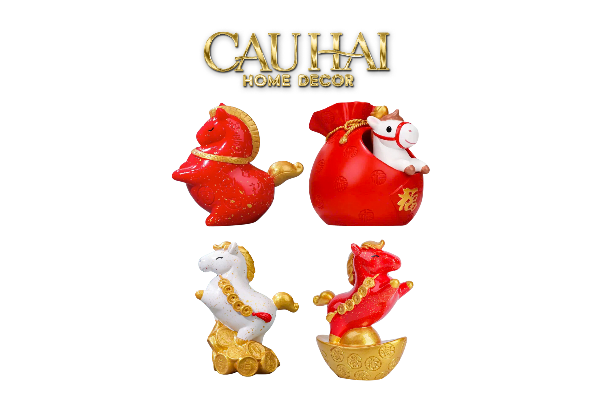 Tết Couture - Set 4 Tượng Ngựa Tứ Hỷ Silhouette du Bonheur  Cheval