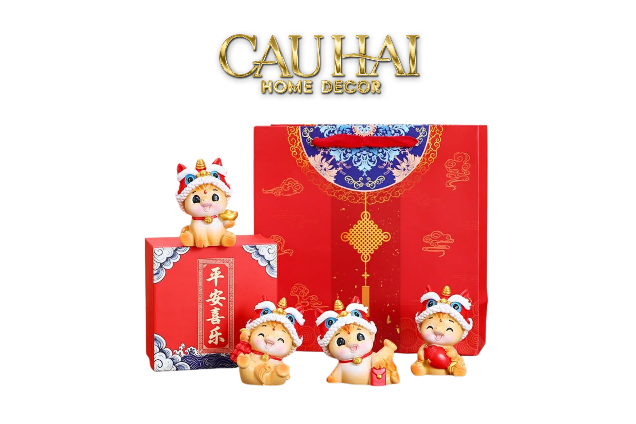 Tết Couture - Set 4 Tượng Lân Mã Tứ Hỷ Emperor Palace Gift Box.