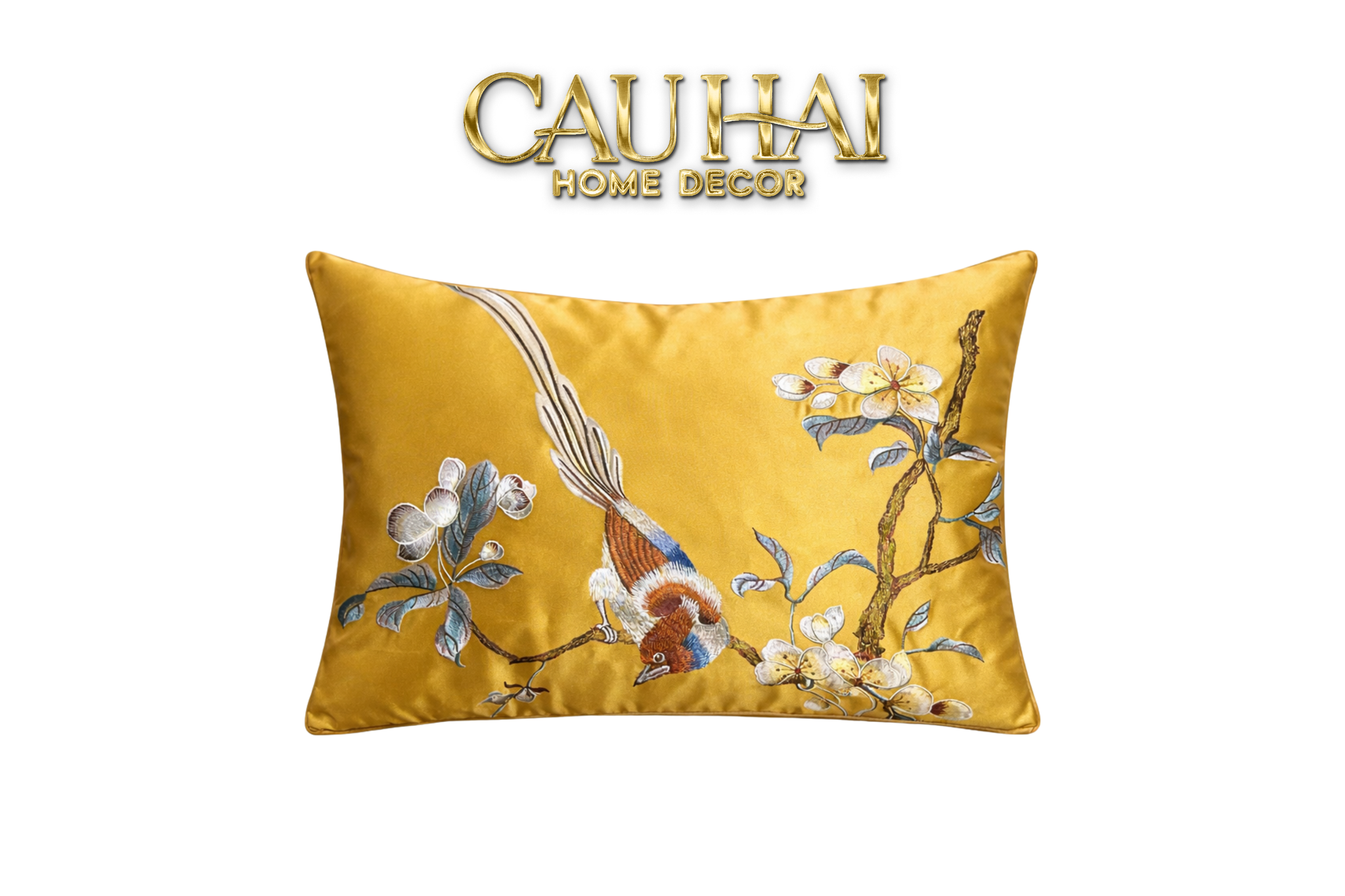 Tết Couture - Gối Lụa Thêu Kim Cát Vũ  35x50