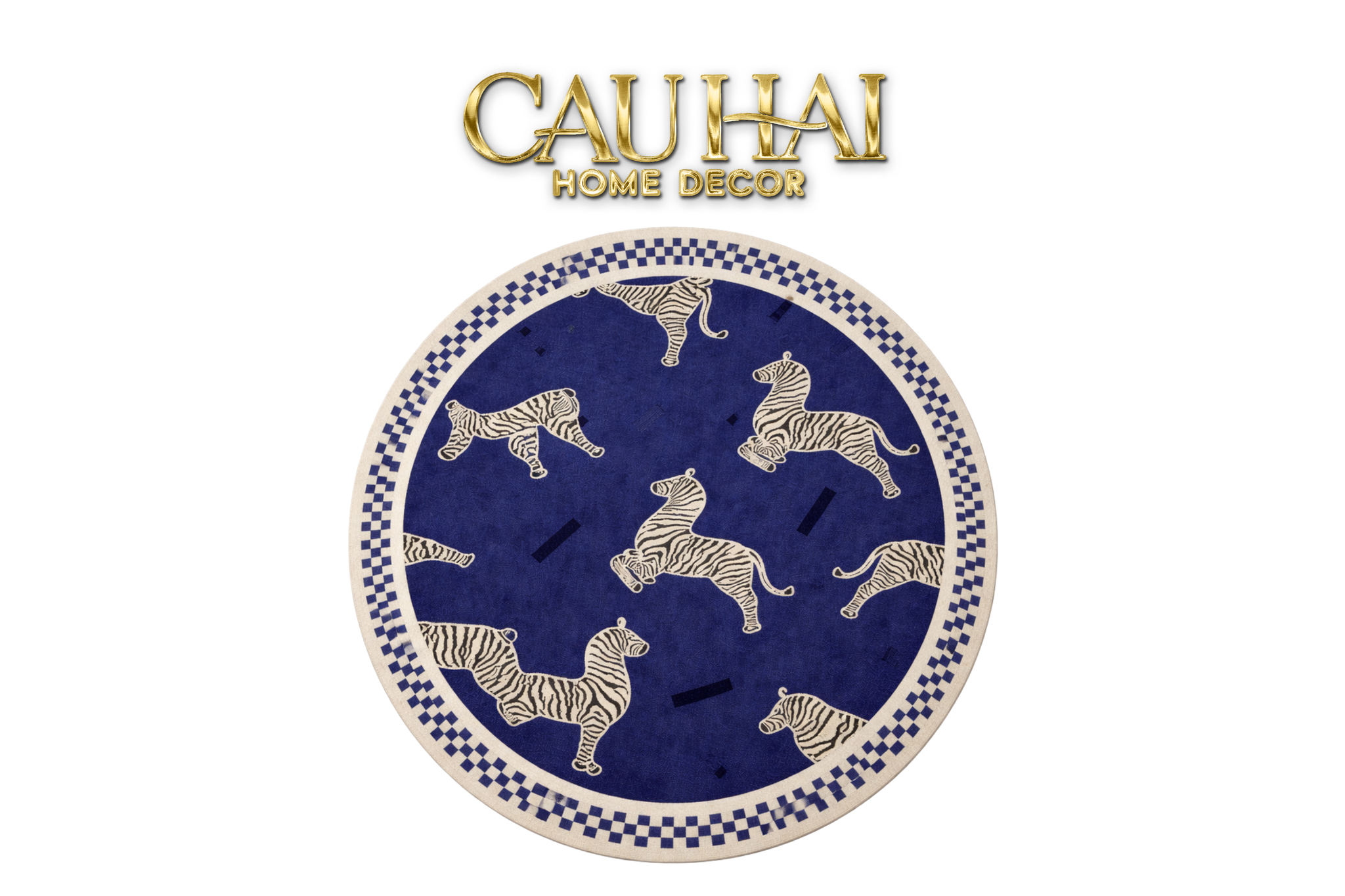 Thảm Tròn Nhung Bỉ - La Danse Du Zèbre - Bleu Indigo
 D140