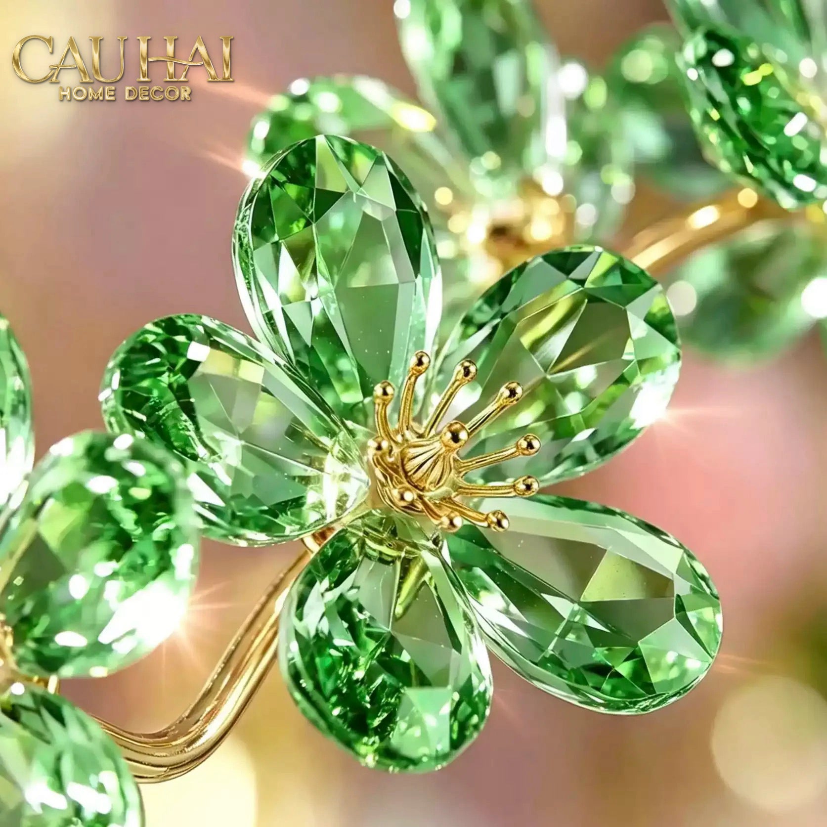 Tượng Cành Hoa Pha Lê Crystal Canopée Émeraude H60x30