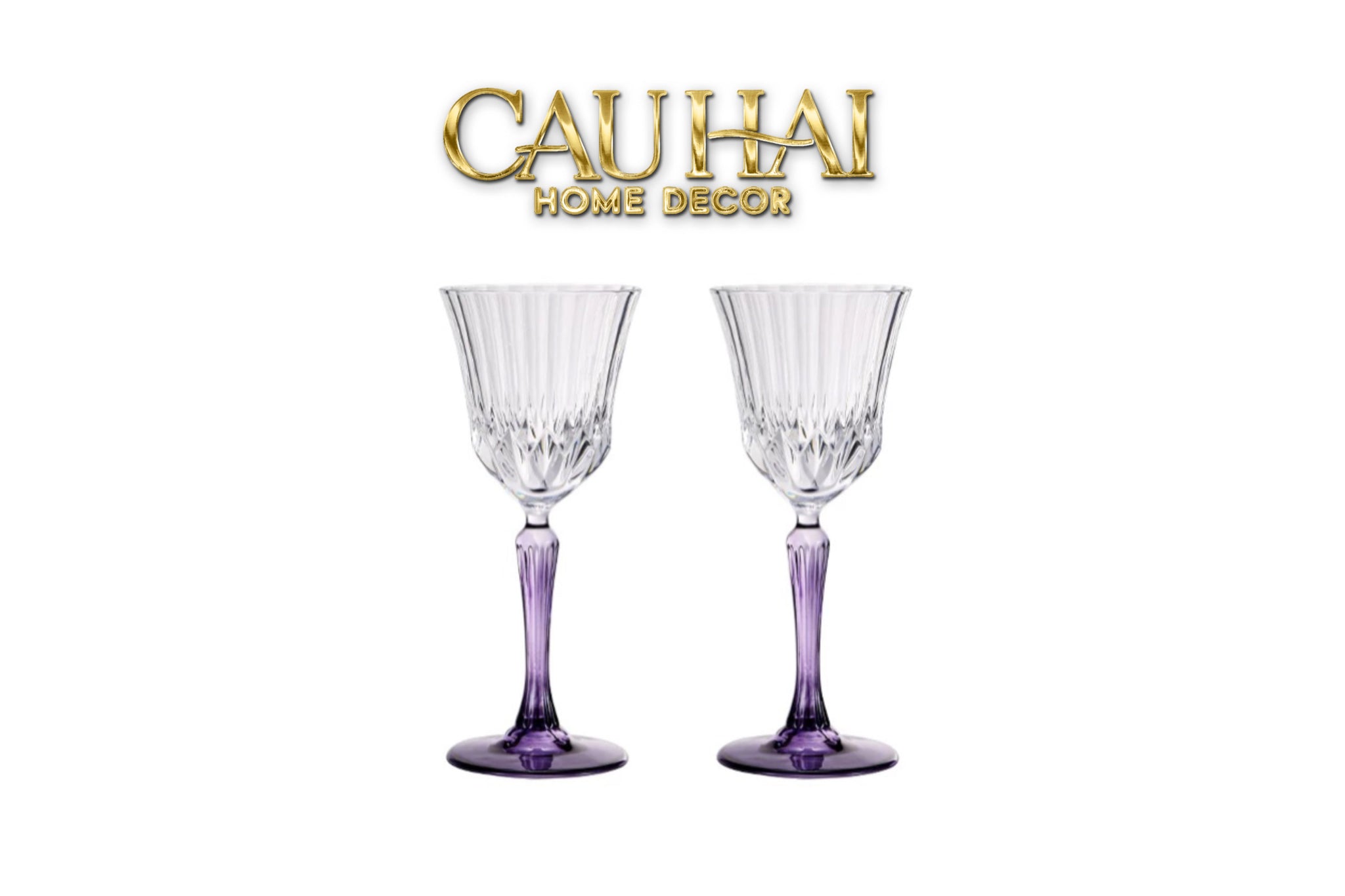 Set 2 Ly Vang Diamond Goblet     Plum Crystal 200Ml