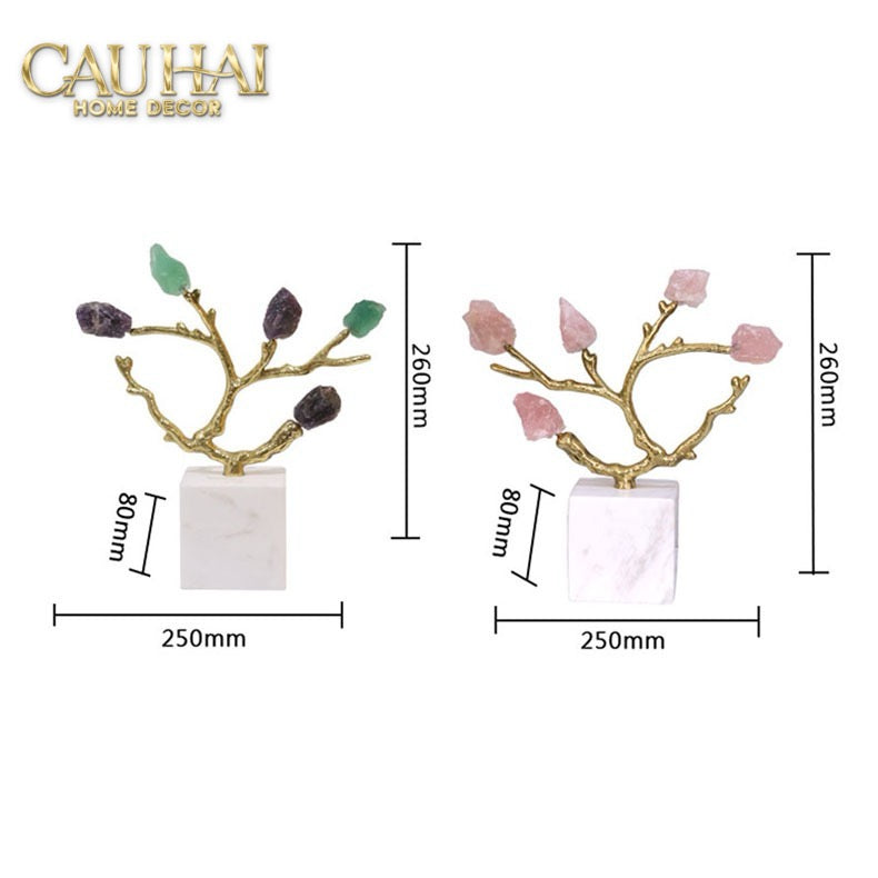 Maison Couture - Tượng Đồng Nhánh Cây Đá Thạch Anh Amethyst Aventurine  Tree of Fortune     25x8x26