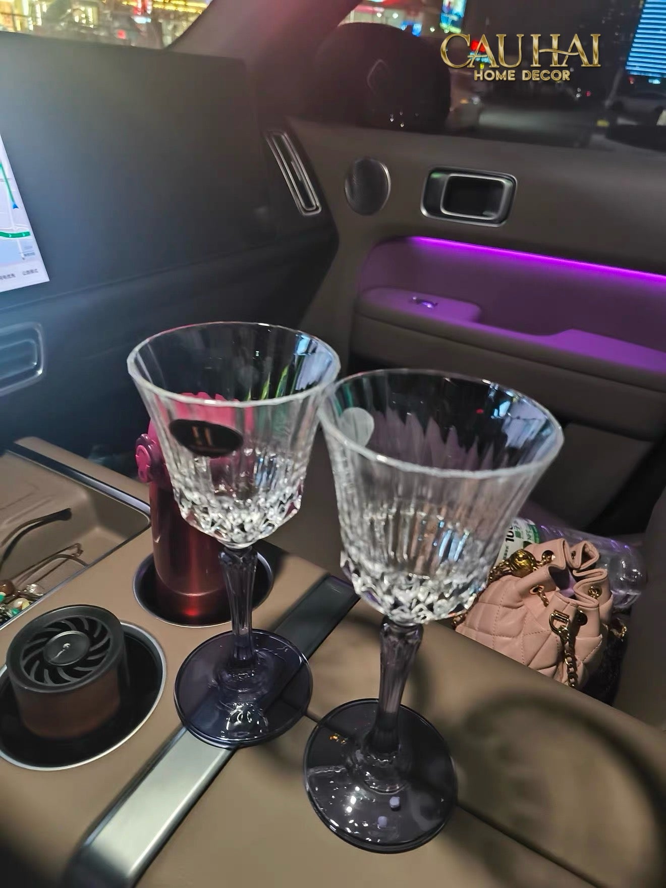 Set 2 Ly Vang Diamond Goblet     Plum Crystal 200Ml