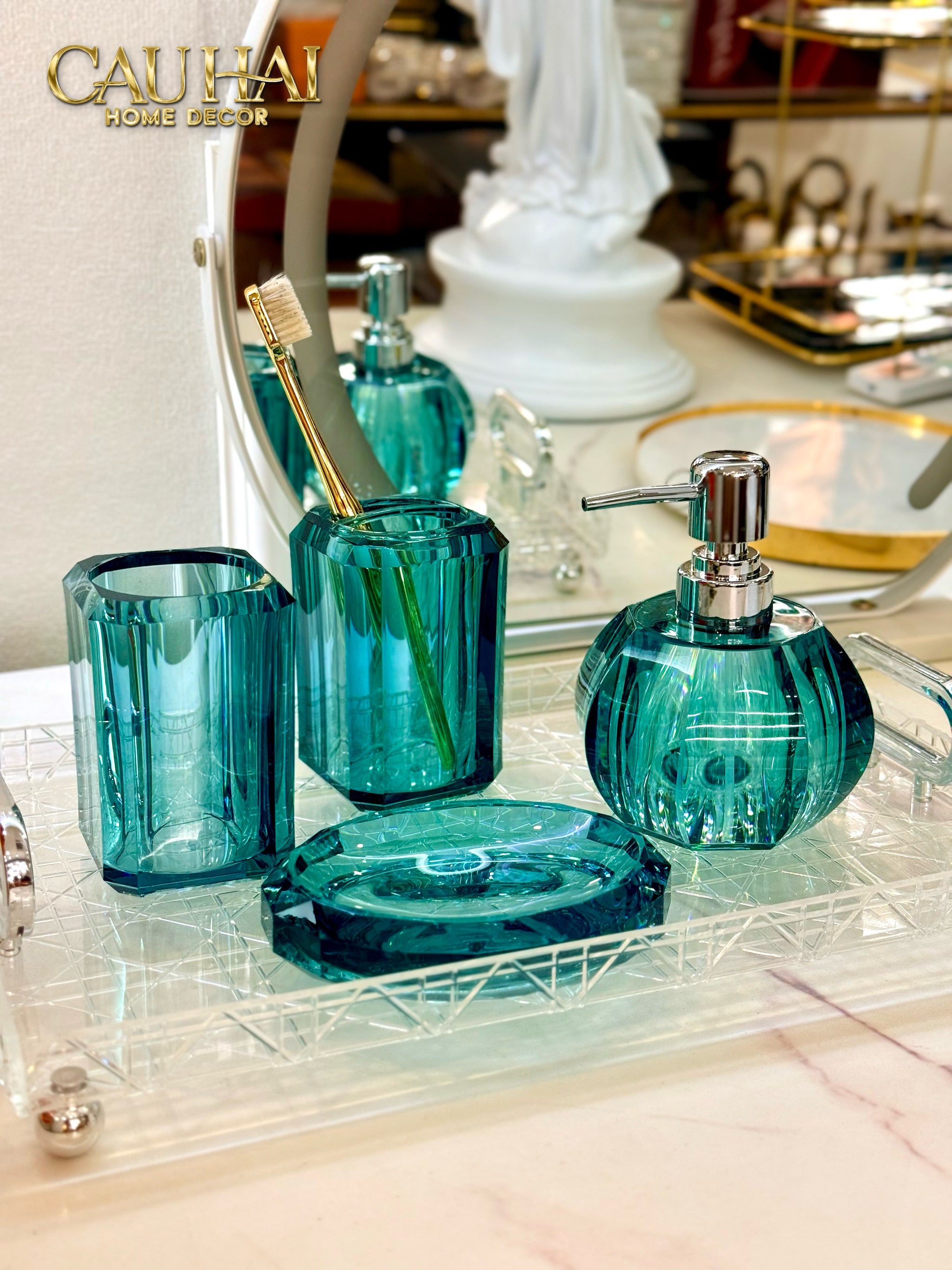 Set Nhà Tắm Acrylic 4 Món Jade Gemstone Bathroom Vanity Set 4pcs