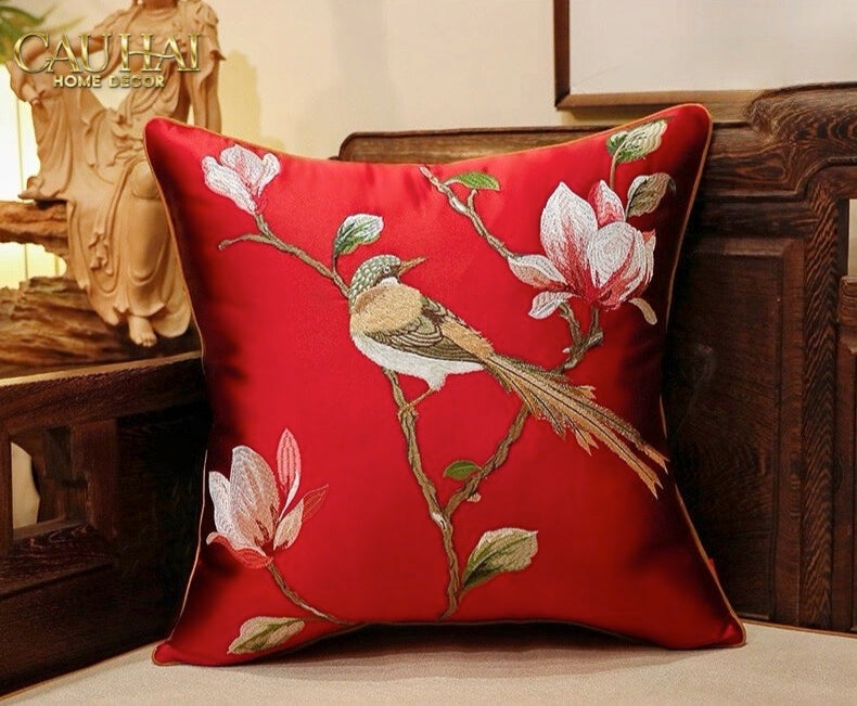 Tết Couture - Vỏ Gối Lụa Thêu Hỷ  Tường Điểu 45