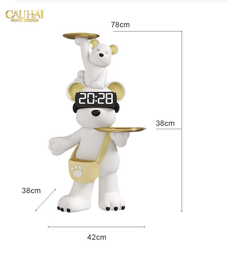 Milo Timekeeper Bear Decorative Statue with Tray & Clock H78
