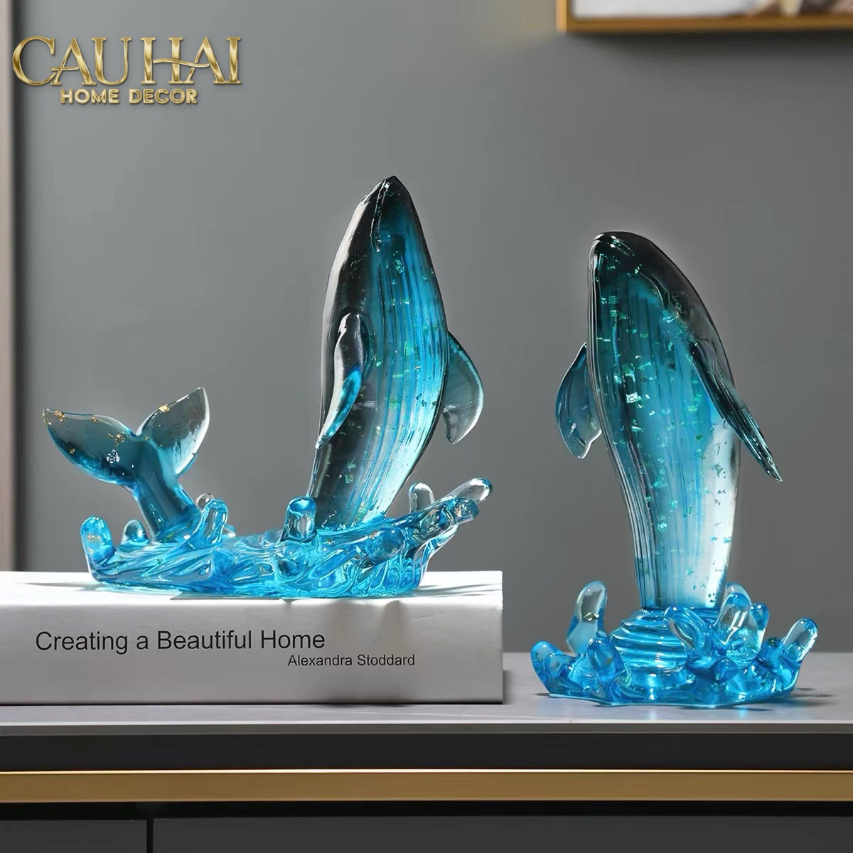 Set 2 Tượng Cá Voi Đại Dương -  Cristalleries Baleine Azurée