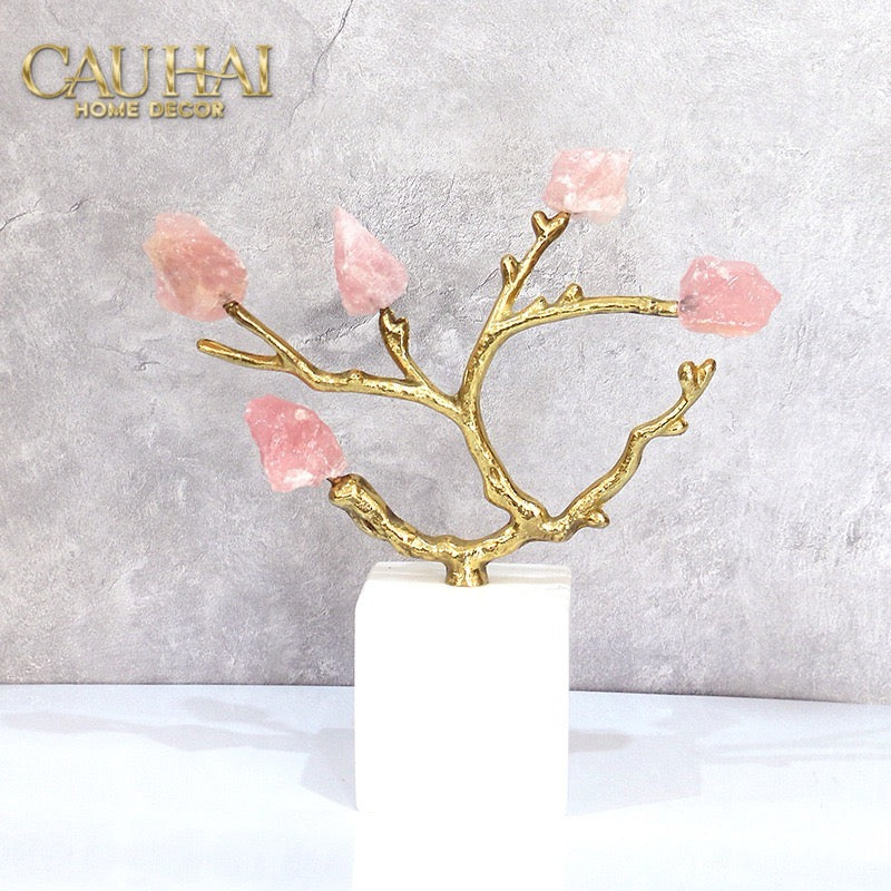 Maison Couture - Tượng Đồng Nhánh Cây Đá Thạch Anh Amethyst Aventurine  Tree of Fortune     25x8x26