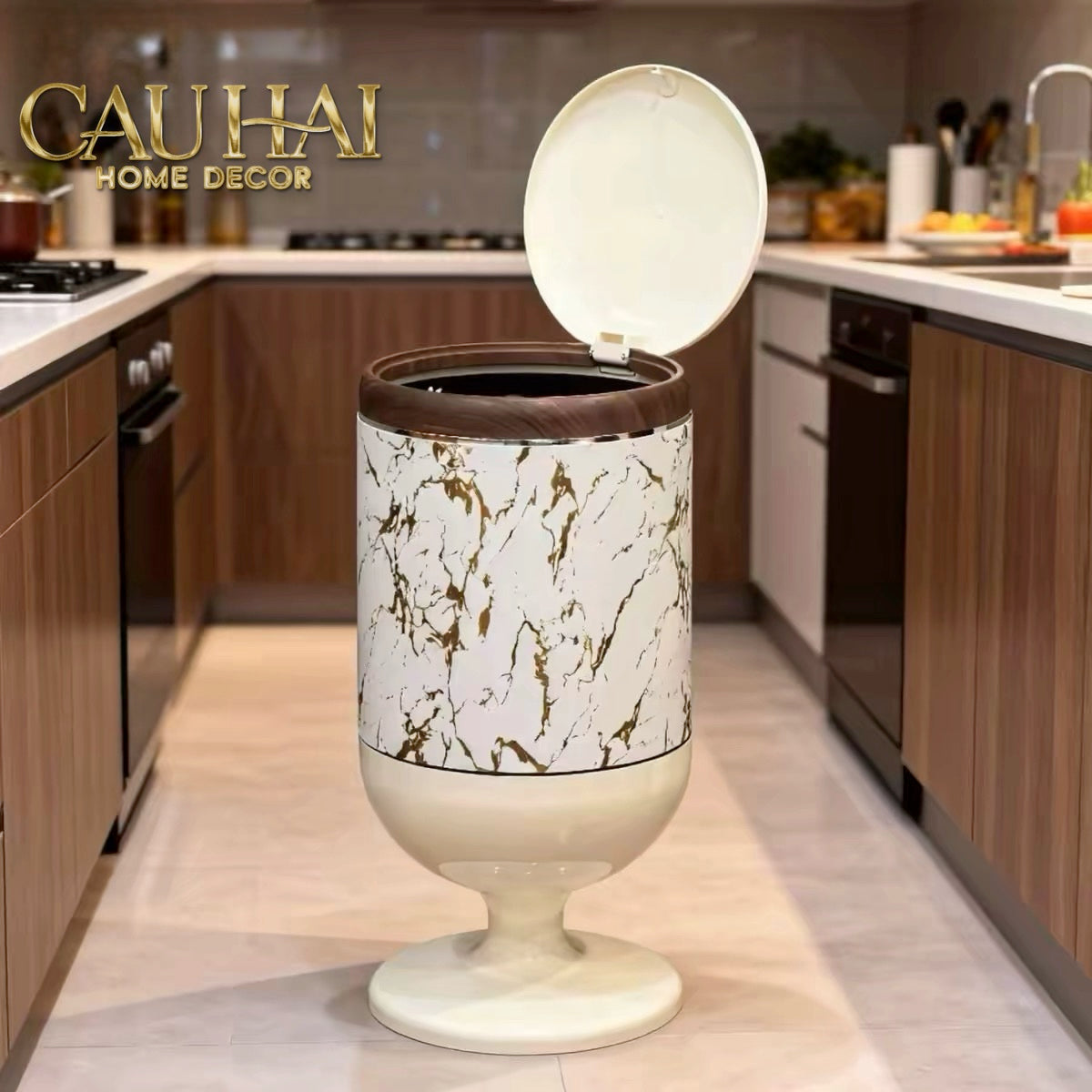 Thùng Rác Cao Cấp 20L Vân Đá - Marble Royale Gold