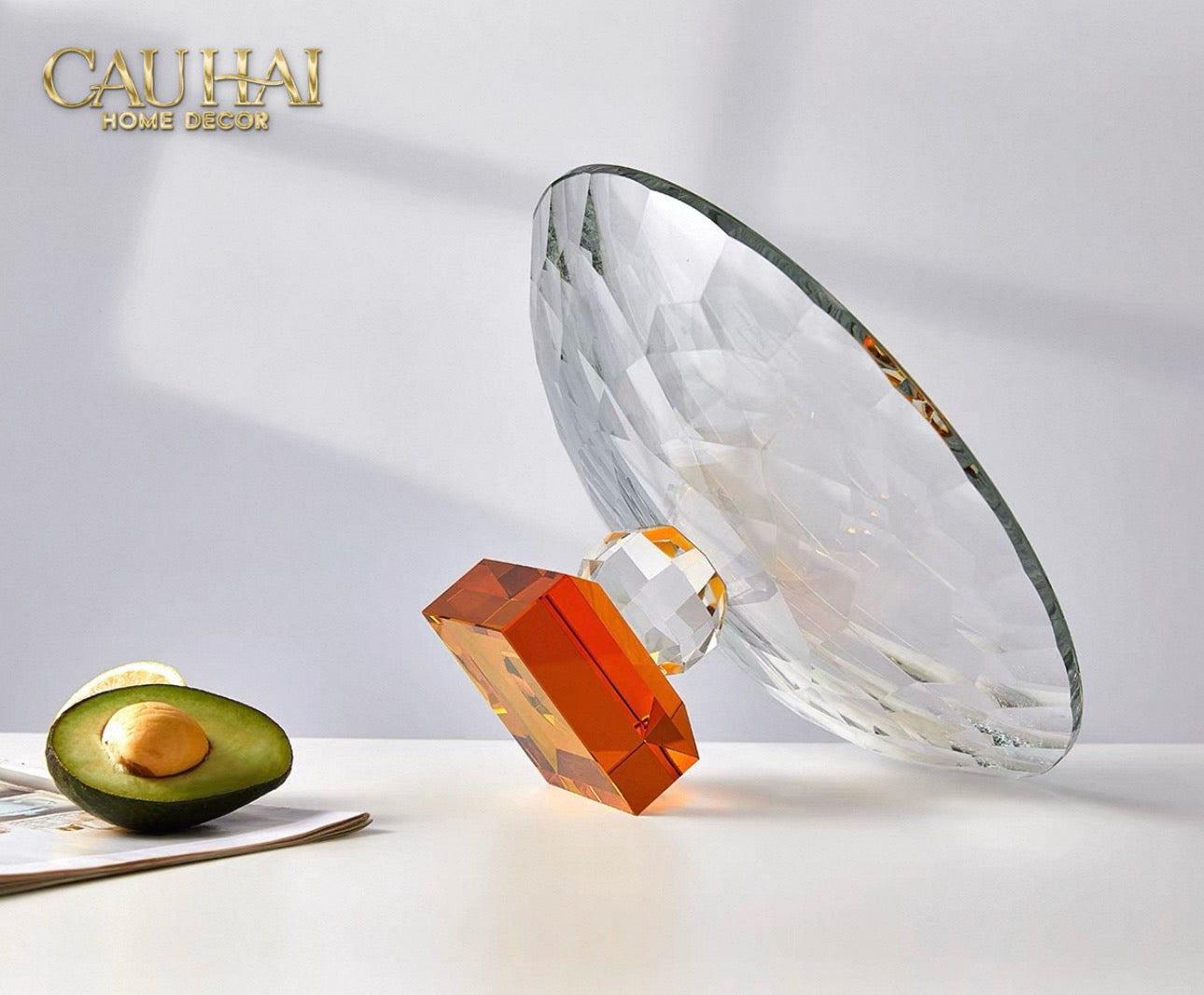 Maison Couture - Đĩa Trái Cây Pha Lê  Amber Cristalleries Fruit Plates Centerpieces 9x28x15