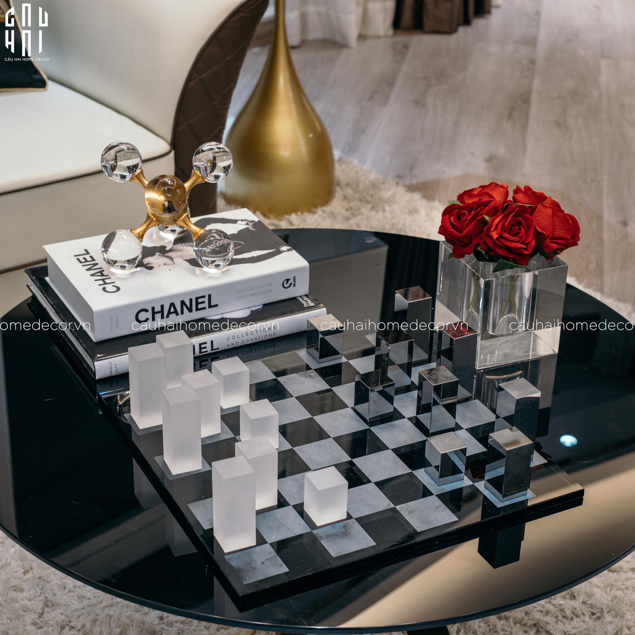 HOME COUTURE - SET BÀN CỜ PHA LÊ MAJESTIC LUXURY CRYSTAL CHESS BOARD-CẬU HAI HOME DECOR