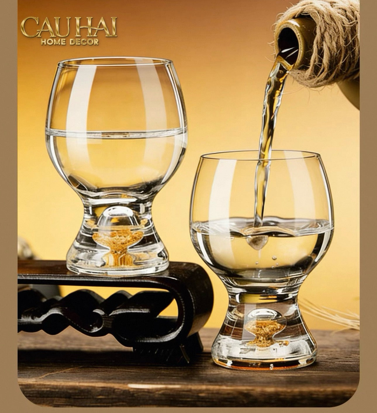 Set 2 Ly Bia Thuỷ Tinh Glacier Golden Diamond Cocktail Glasses  370Ml