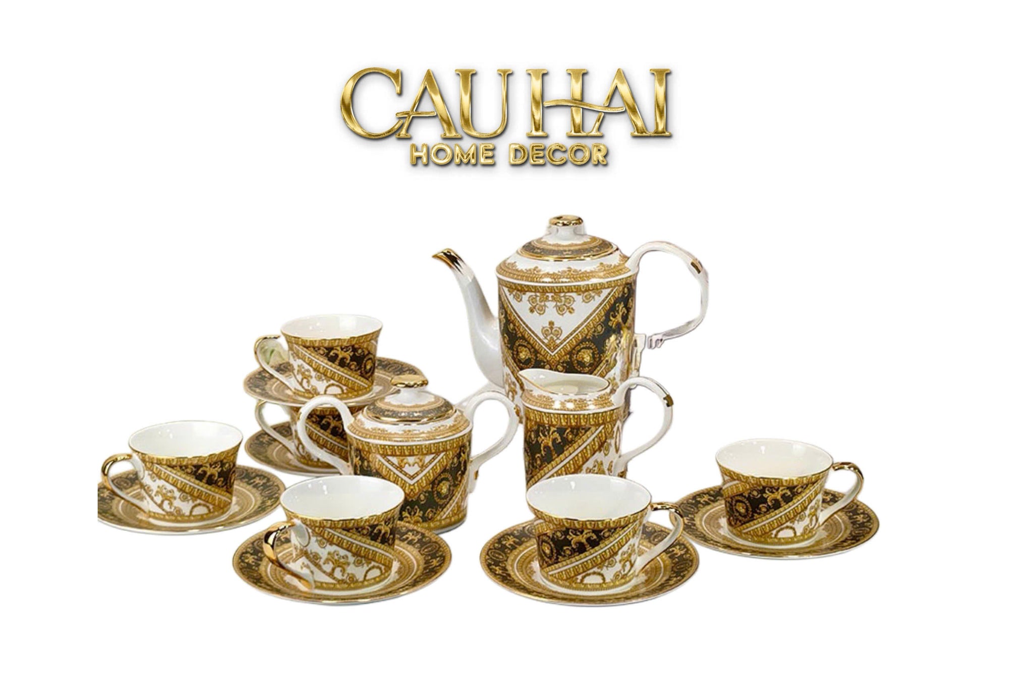 HOME COUTURE - SET BÌNH TRÀ BAROQUE BLACK VS TEA SET - FULL BOX SS25