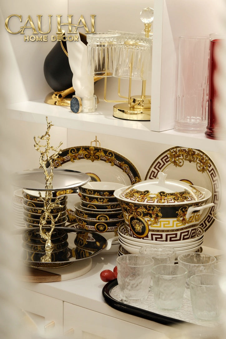 Maison Couture  - Set Chén Dĩa   Medusa V Class Signature Prestige Gala - Nero Oro Barocco  48Pcs