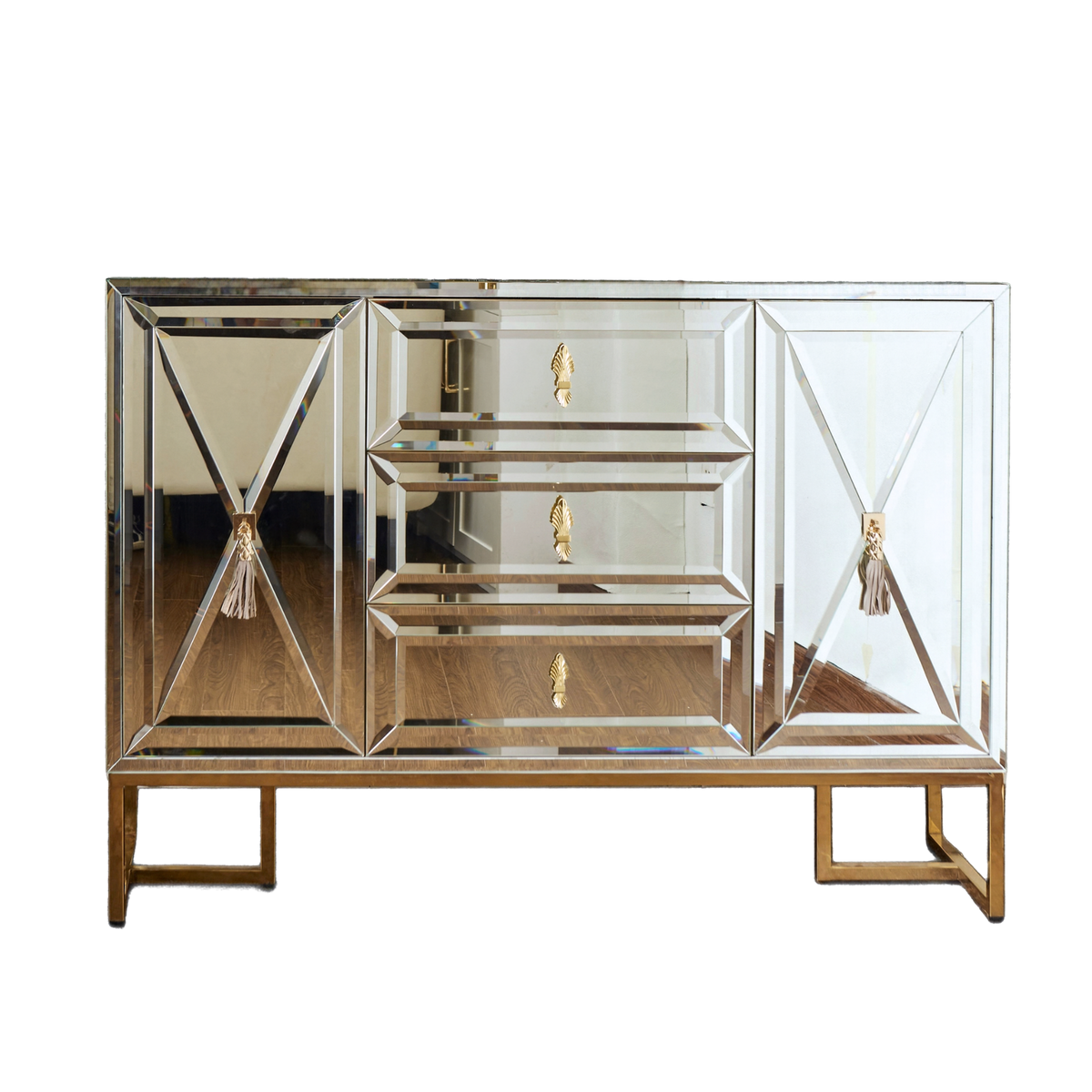 Maison Couture - Bàn Console Gương Tráng Thuỷ Dát Cạnh Bevel Diamond Éclat Gold 86x122x35