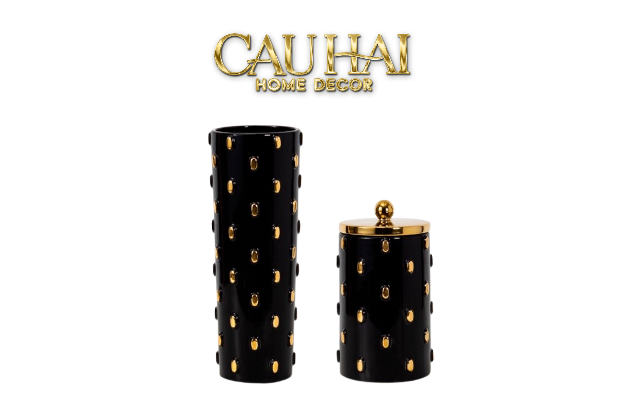 SET 2 BÌNH LỌ IMPÉRIALE BASTION ARMORY NOIR-GOLD VESSEL - CẬU HAI HOME DECOR